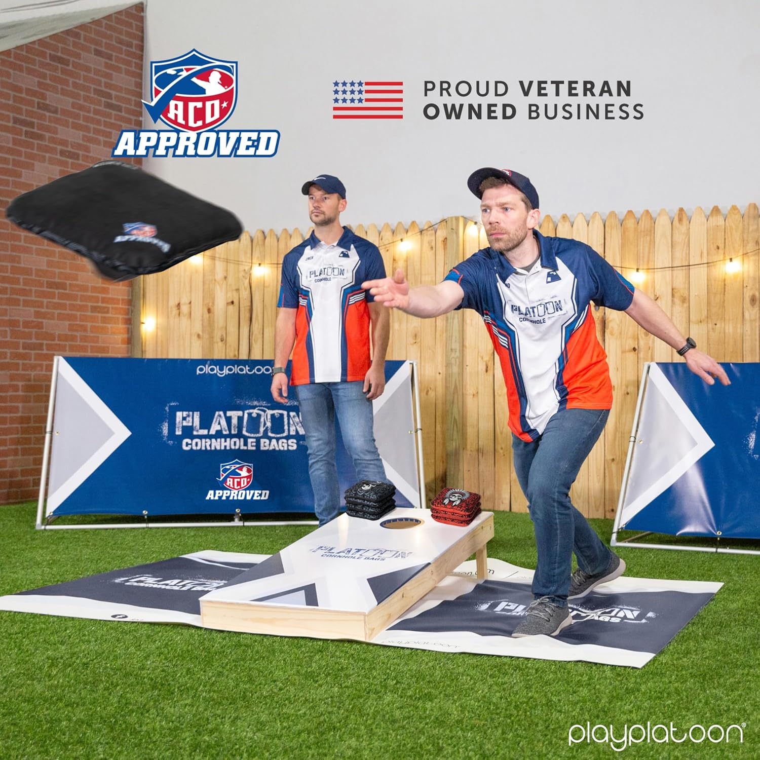 Play Platoon Cornhole Bags Set of 8 Regulation Professional Corn Hole Bean Bags ACO Approved, Competition Weight, Slick and Stick(Red/Black Chief & Outlaw) - view 3