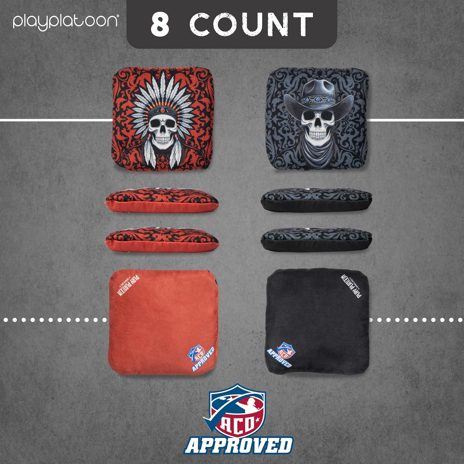 Play Platoon Cornhole Bags Set of 8 Regulation Professional Corn Hole Bean Bags ACO Approved, Competition Weight, Slick and Stick(Red/Black Chief & Outlaw) - view 5