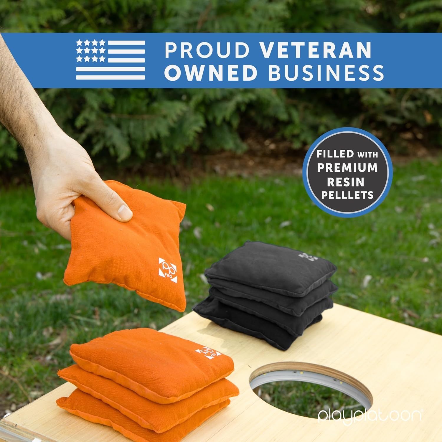 Professional Cornhole Bags – Set of 8 Regulation All Weather Double Sided – Sticky Side/Slick Side Bean Bags for Pro Corn Hole Game(Orange & Black) - view 5