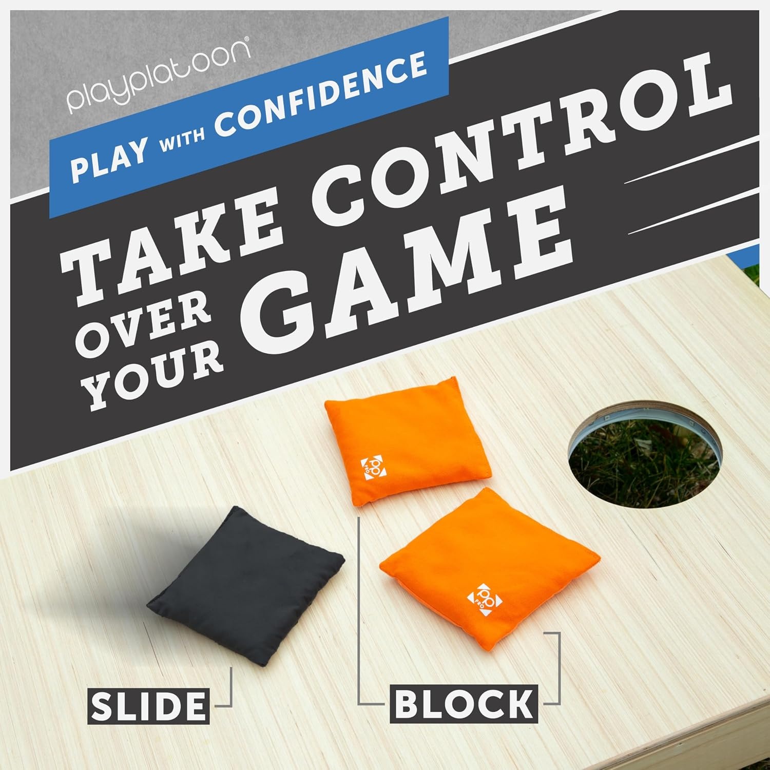 Professional Cornhole Bags – Set of 8 Regulation All Weather Double Sided – Sticky Side/Slick Side Bean Bags for Pro Corn Hole Game(Orange & Black) - view 6