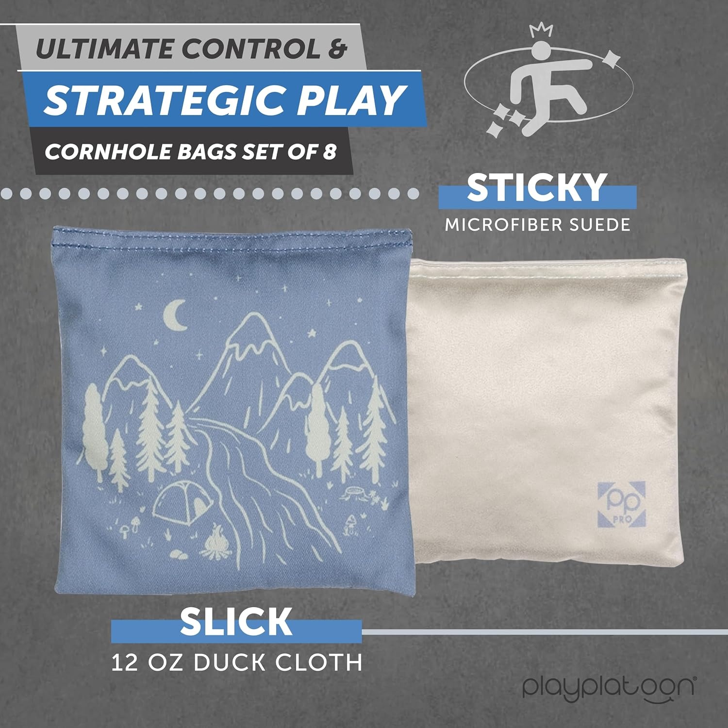 Professional Cornhole Bags – Set of 8 Regulation All Weather Double Sided – Sticky Side/Slick Side Bean Bags for Pro Corn Hole Game(Stone Blue / Light Jade Bigfoot) - view 2