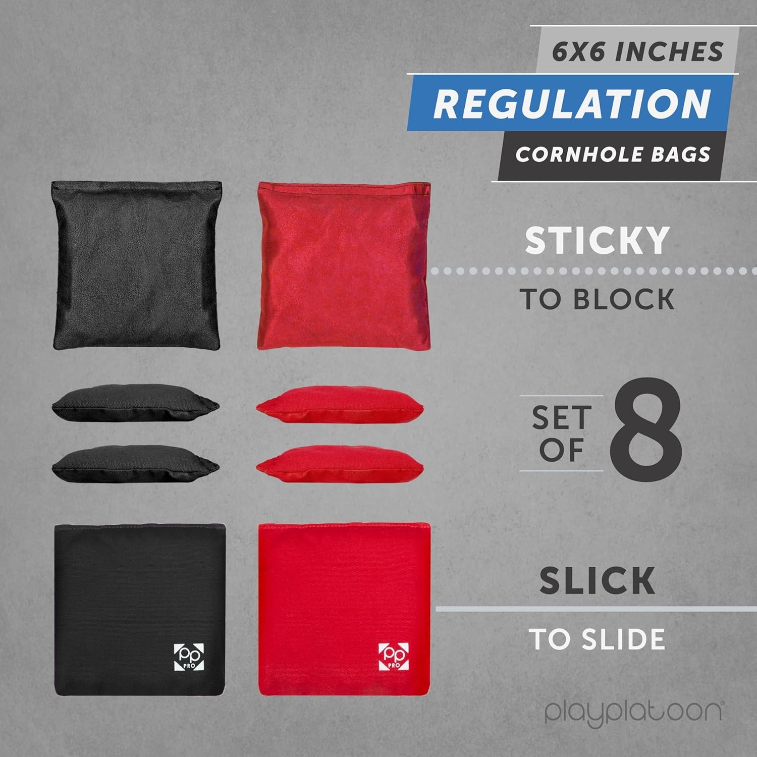 Professional Cornhole Bags – Set of 8 Regulation All Weather Double Sided – Sticky Side/Slick Side Bean Bags for Pro Corn Hole Game(Black & Red)