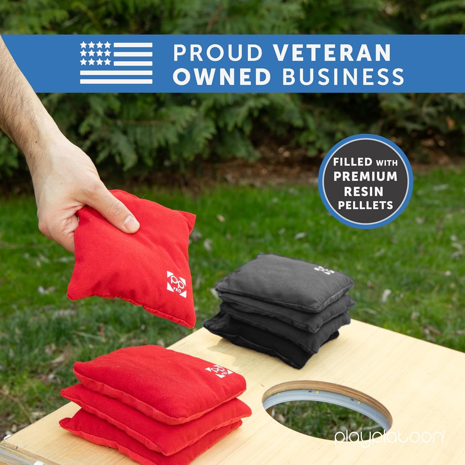 Professional Cornhole Bags – Set of 8 Regulation All Weather Double Sided – Sticky Side/Slick Side Bean Bags for Pro Corn Hole Game(Black & Red) - view 5