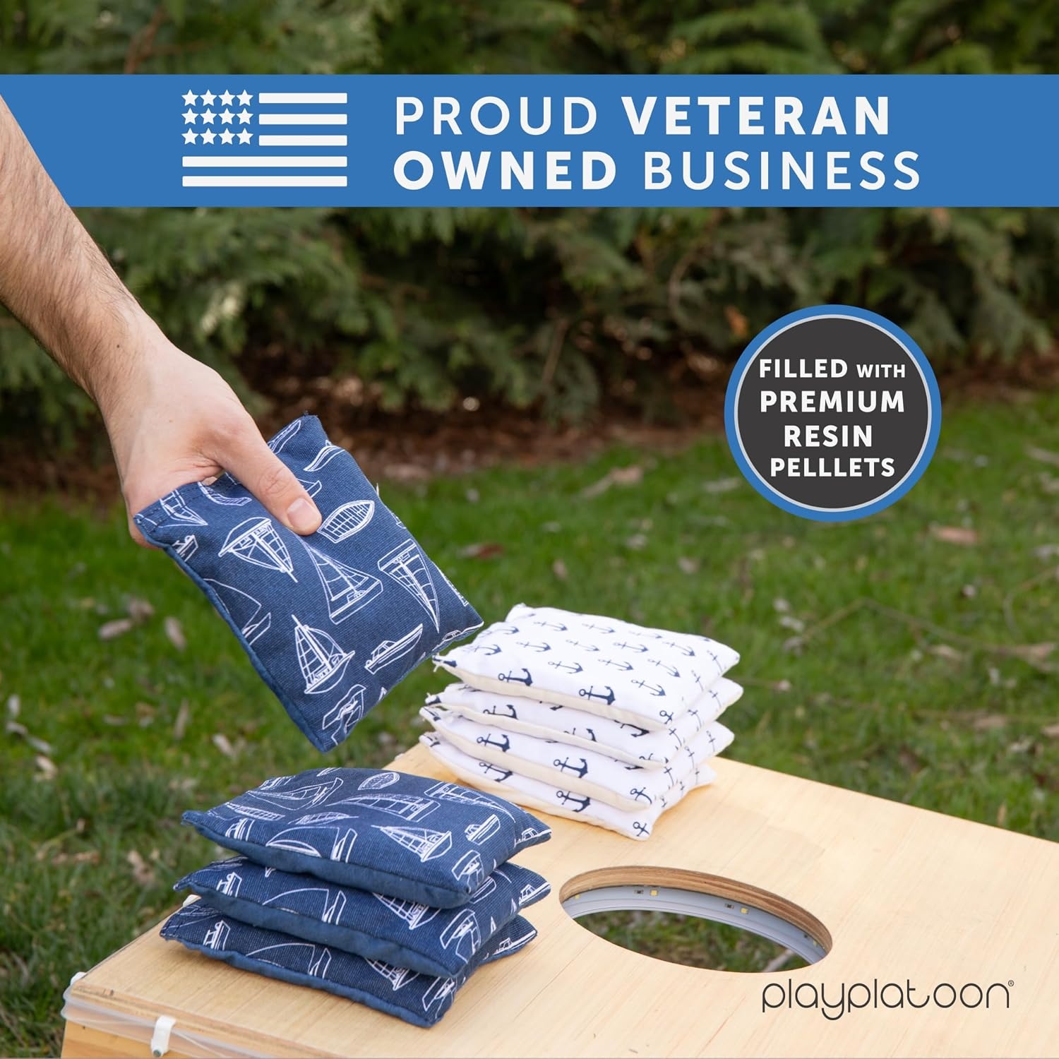 Professional Cornhole Bags – Set of 8 Regulation All Weather Double Sided – Sticky Side/Slick Side Bean Bags for Pro Corn Hole Game(Navy / White Boats & Anchors) - view 5
