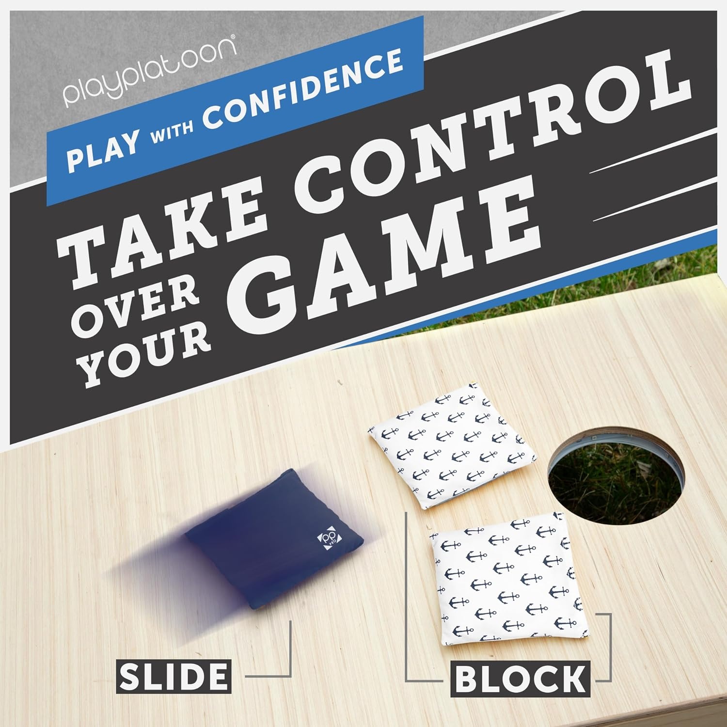 Professional Cornhole Bags – Set of 8 Regulation All Weather Double Sided – Sticky Side/Slick Side Bean Bags for Pro Corn Hole Game(Navy / White Boats & Anchors) - view 6