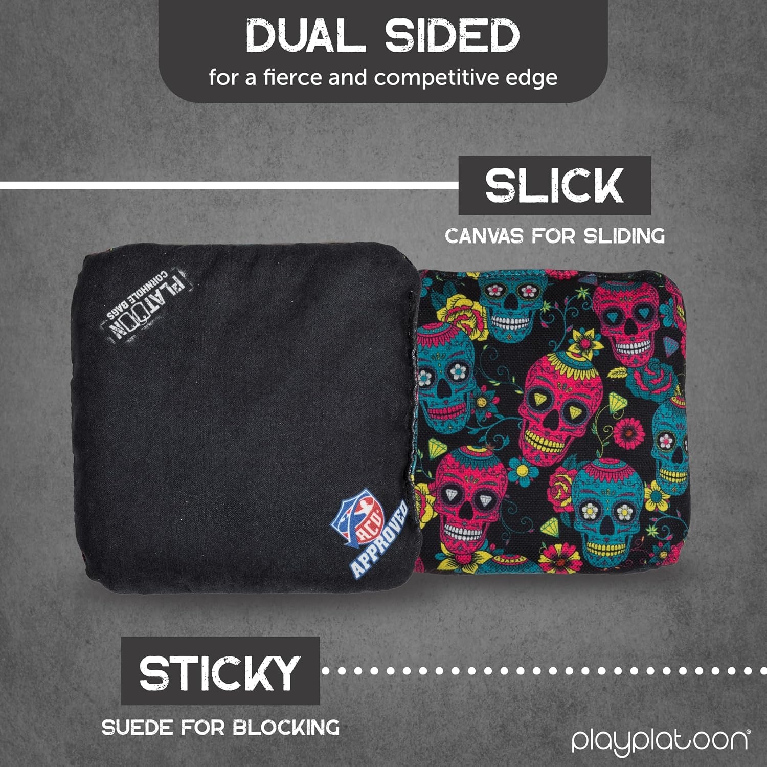Play Platoon Cornhole Bags Set of 8 Regulation Professional Corn Hole Bean Bags ACO Approved, Competition Weight, Slick and Stick(Teal/Black Sugar Skull) - view 2