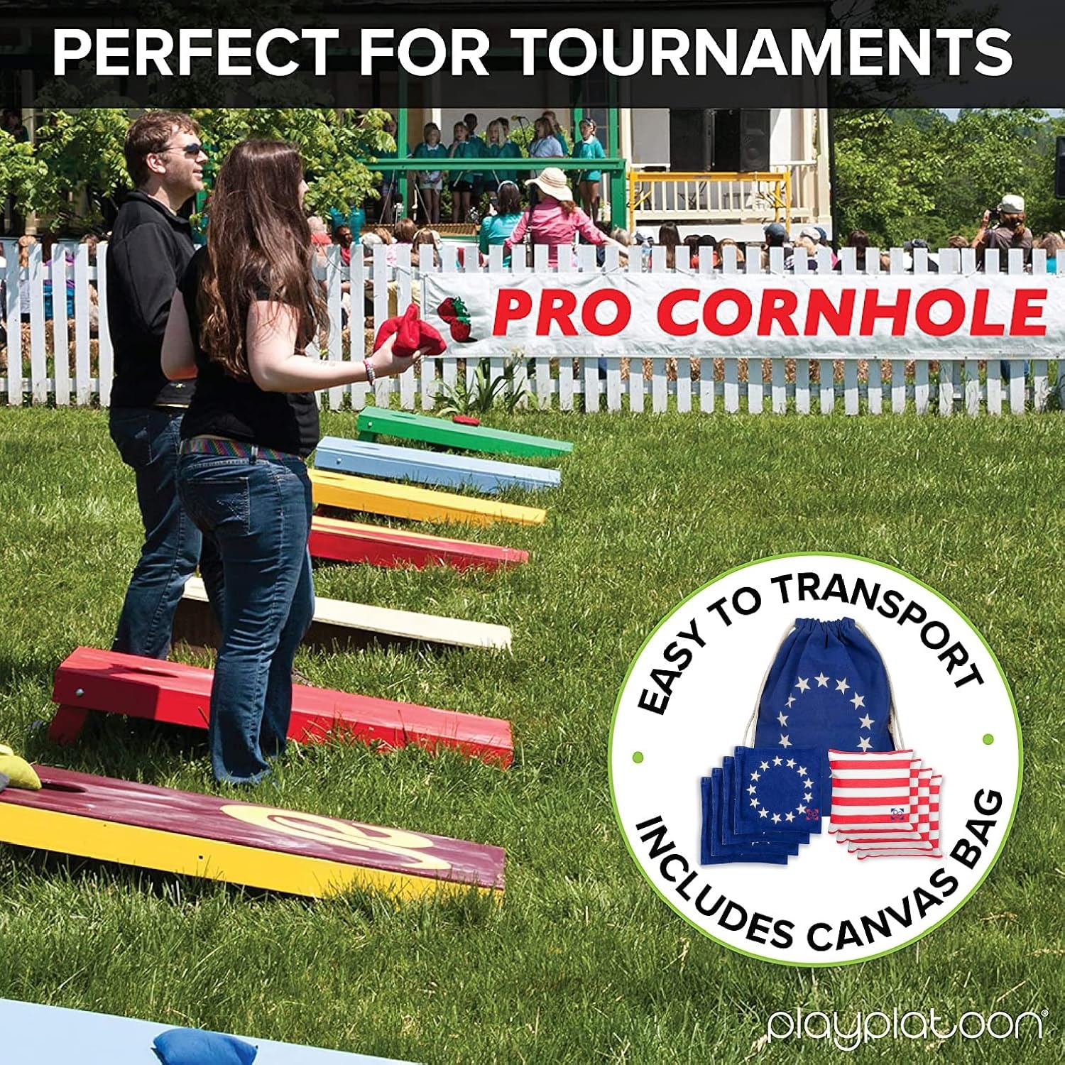 Professional Cornhole Bags – Set of 8 Regulation All Weather Double Sided – Sticky Side/Slick Side Bean Bags for Pro Corn Hole Game(Betsy Ross Vintage American Flag) - view 5
