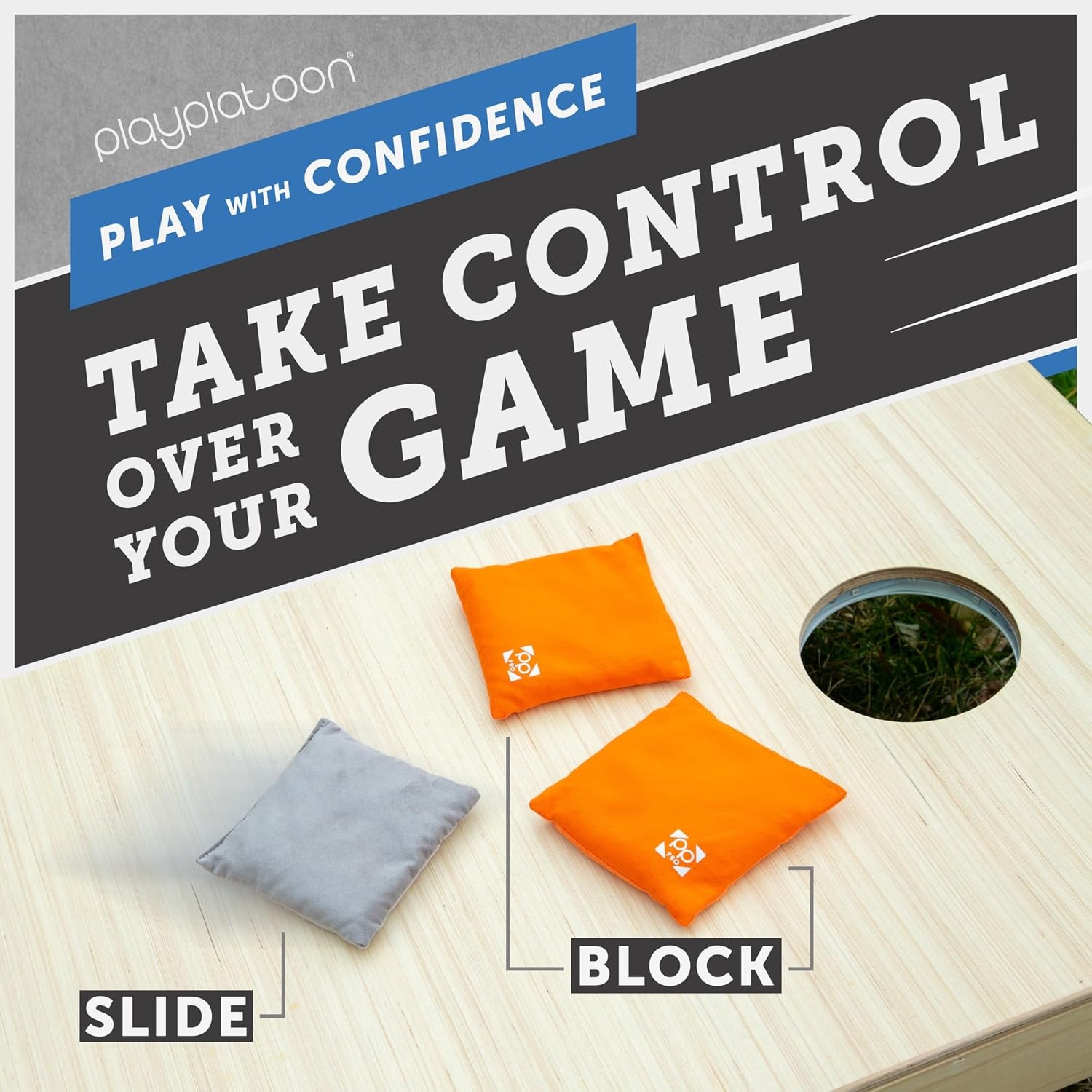 Professional Cornhole Bags – Set of 8 Regulation All Weather Double Sided – Sticky Side/Slick Side Bean Bags for Pro Corn Hole Game(Orange & Gray) - view 5
