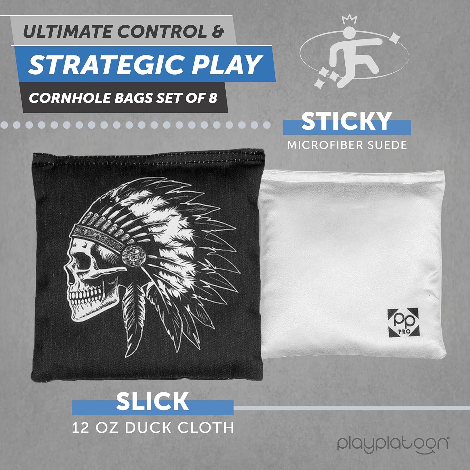 Professional Cornhole Bags – Set of 8 Regulation All Weather Double Sided – Sticky Side/Slick Side Bean Bags for Pro Corn Hole Game(Black / Vintage White Outlaw & Chief) - view 2