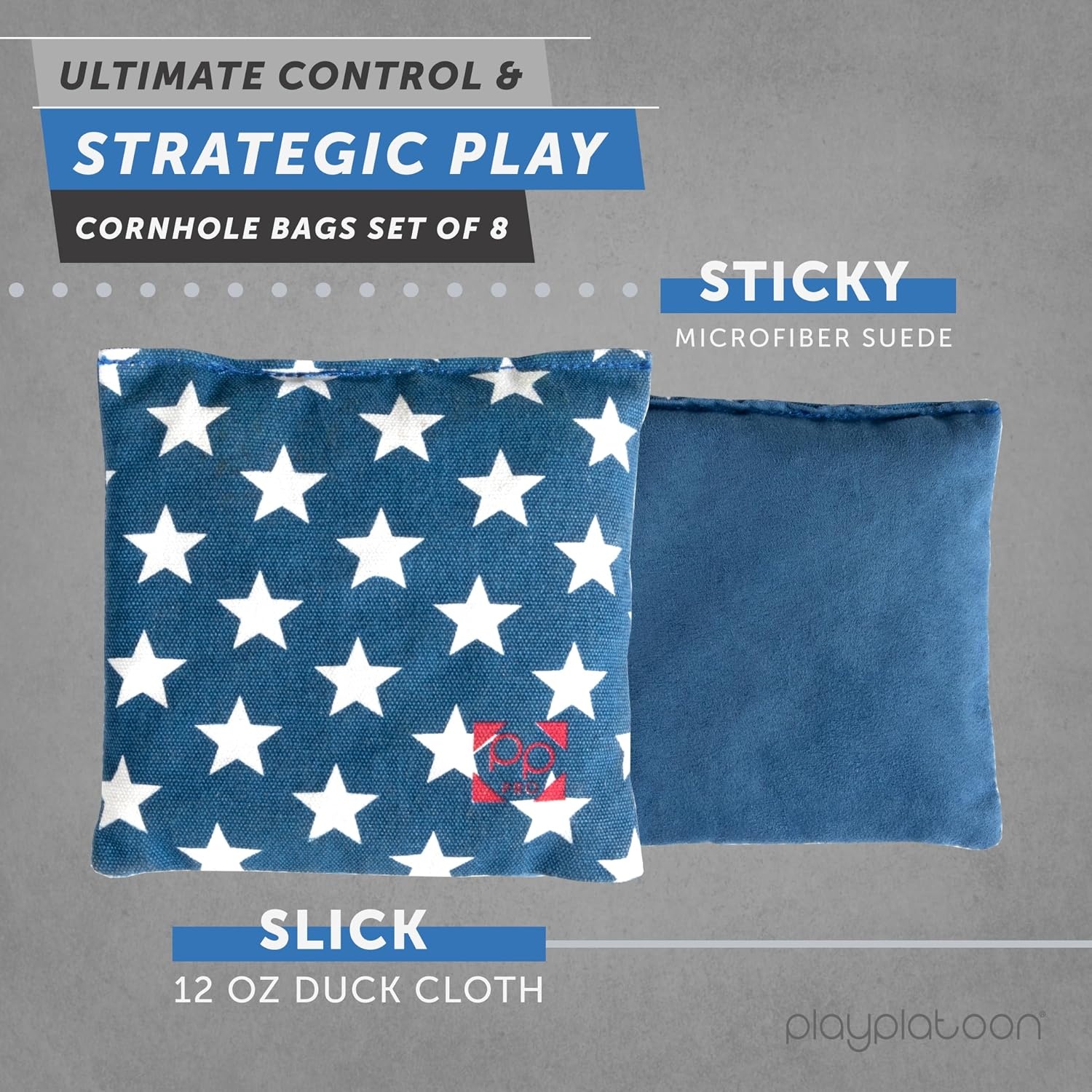 Professional Cornhole Bags – Set of 8 Regulation All Weather Double Sided – Sticky Side/Slick Side Bean Bags for Pro Corn Hole Game(Stars & Stripes) - view 2
