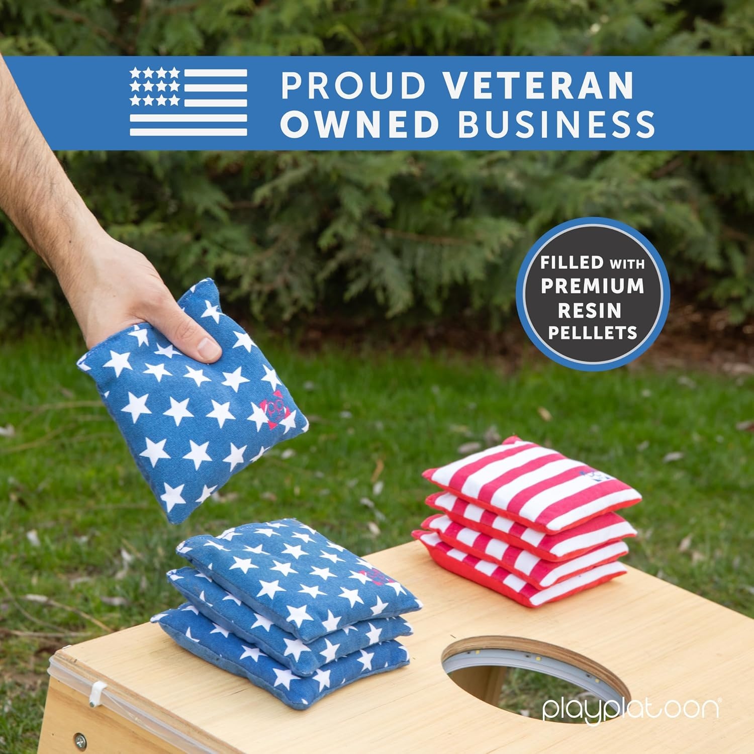 Professional Cornhole Bags – Set of 8 Regulation All Weather Double Sided – Sticky Side/Slick Side Bean Bags for Pro Corn Hole Game(Stars & Stripes) - view 5