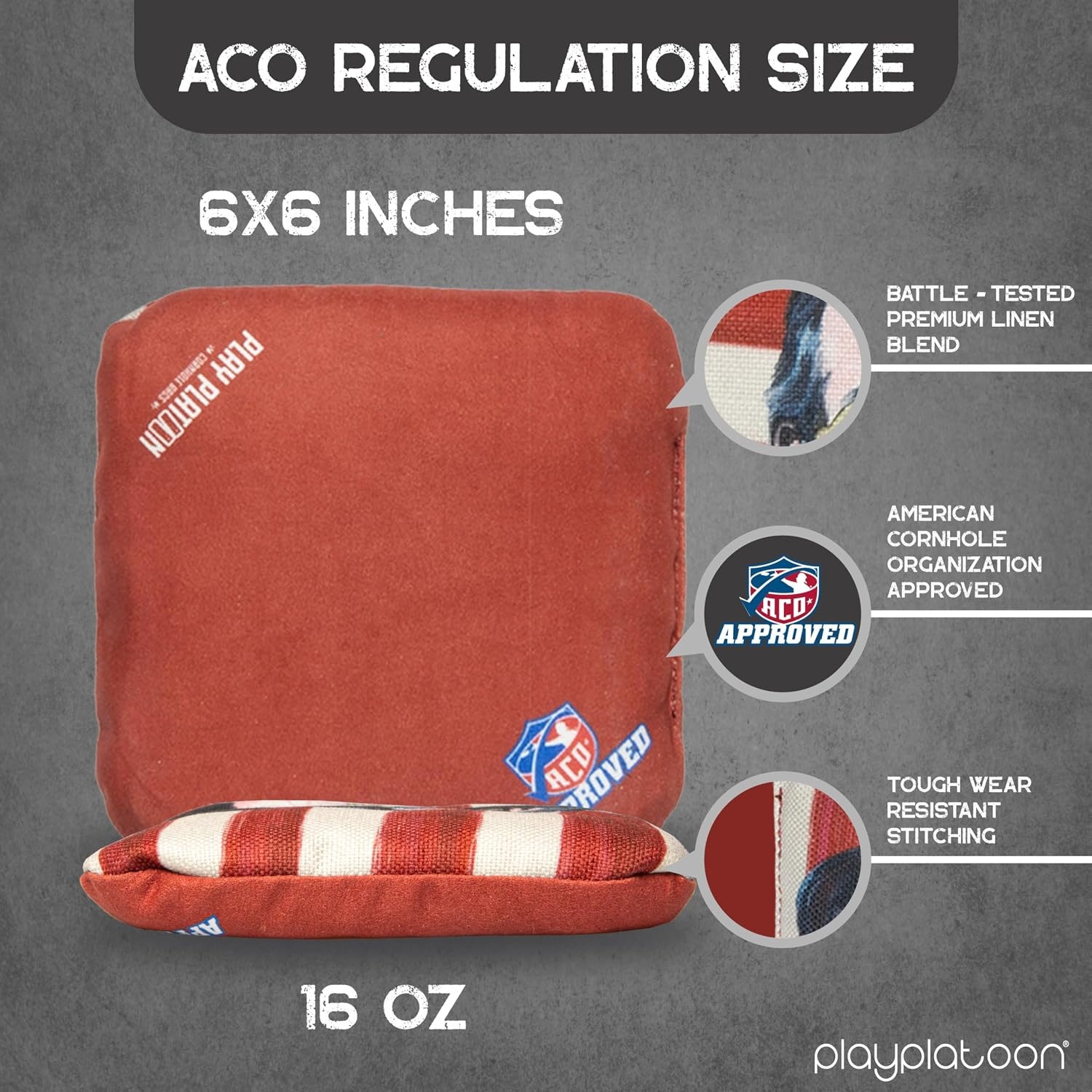 Play Platoon Cornhole Bags Set of 8 Regulation Professional Corn Hole Bean Bags ACO Approved, Competition Weight, Slick and Stick(Blue/Red USA Eagle)