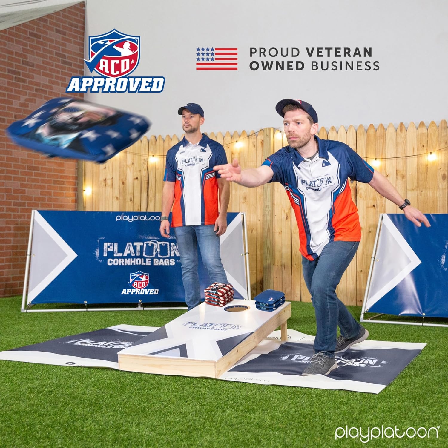 Play Platoon Cornhole Bags Set of 8 Regulation Professional Corn Hole Bean Bags ACO Approved, Competition Weight, Slick and Stick(Blue/Red USA Eagle) - view 2