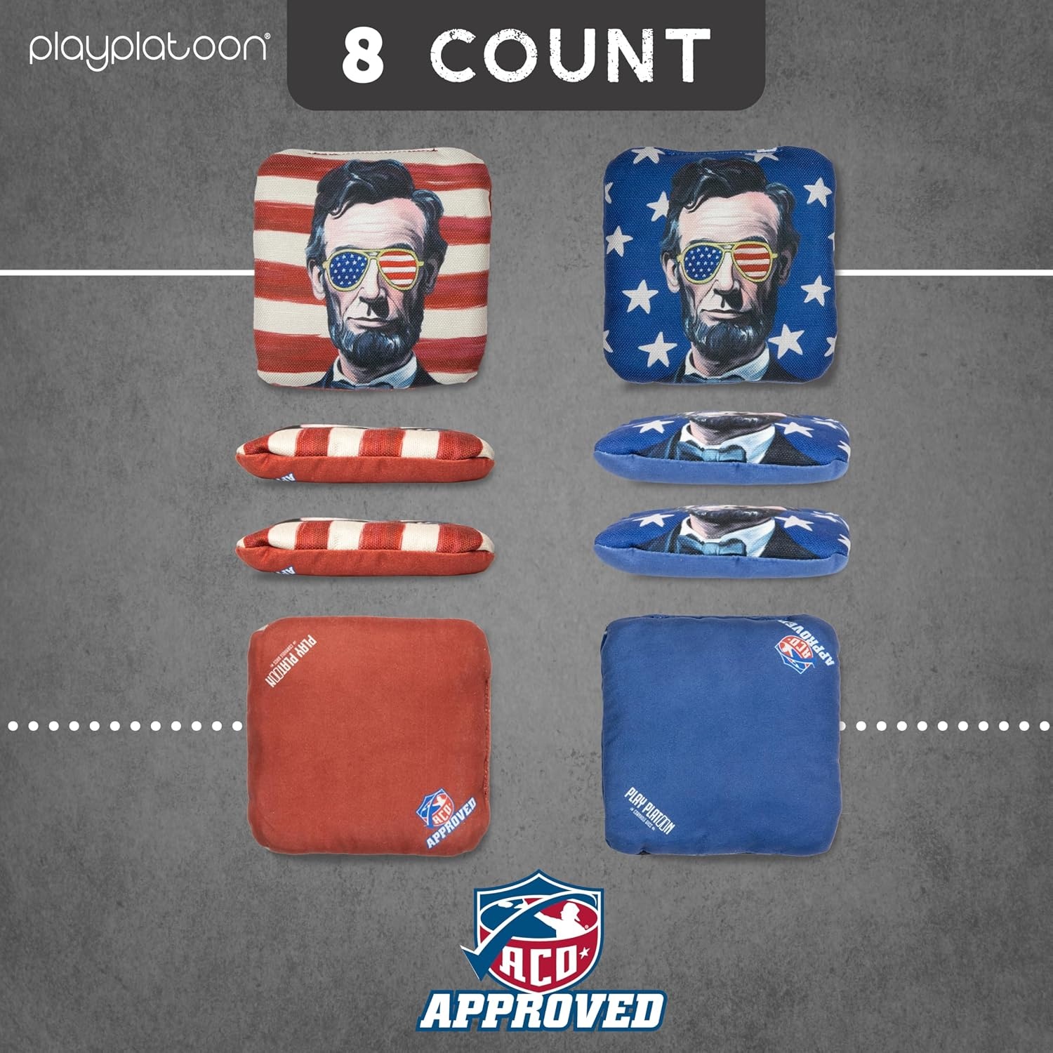 Play Platoon Cornhole Bags Set of 8 Regulation Professional Corn Hole Bean Bags ACO Approved, Competition Weight, Slick and Stick(Blue/Red USA Eagle) - view 3