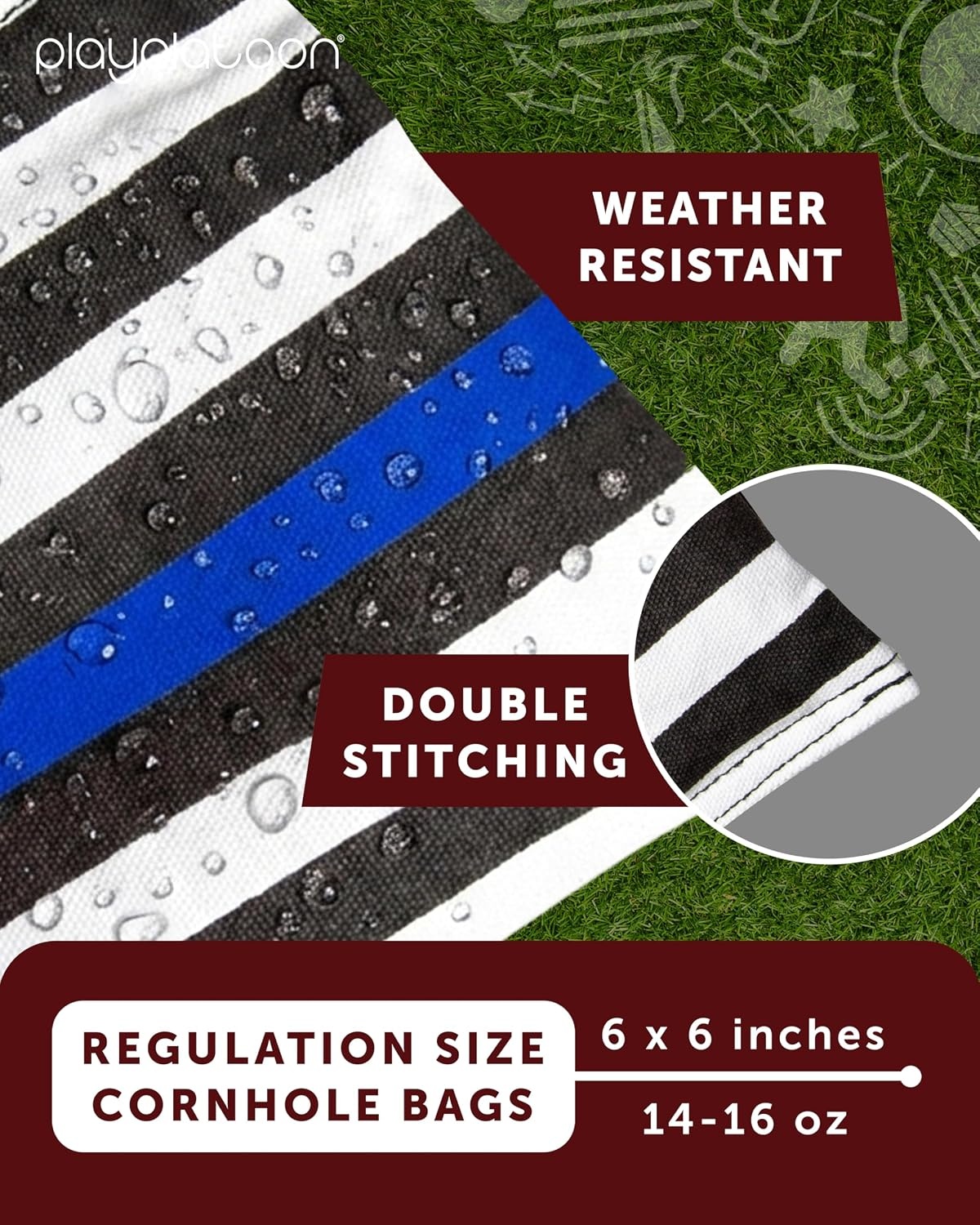 Play Platoon Cornhole Bags Weather Resistant- Set of 8 Regulation Bean Bags for Tossing- Official Professional Size & Weight Corn Hole Bags Two Color All Weather Cornhole Beans Bag Set with Tote Bag(Thin Blue Line American Police Flag)