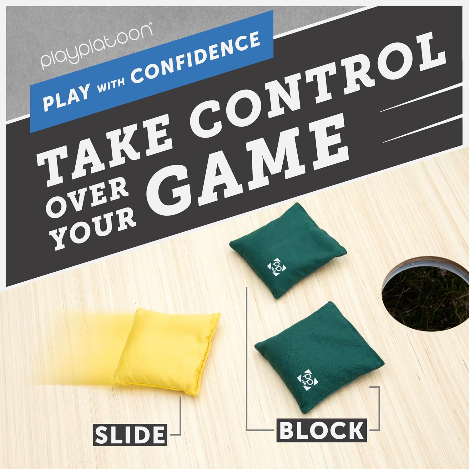 Professional Cornhole Bags – Set of 8 Regulation All Weather Double Sided – Sticky Side/Slick Side Bean Bags for Pro Corn Hole Game(Hunter Green & Yellow) - view 6