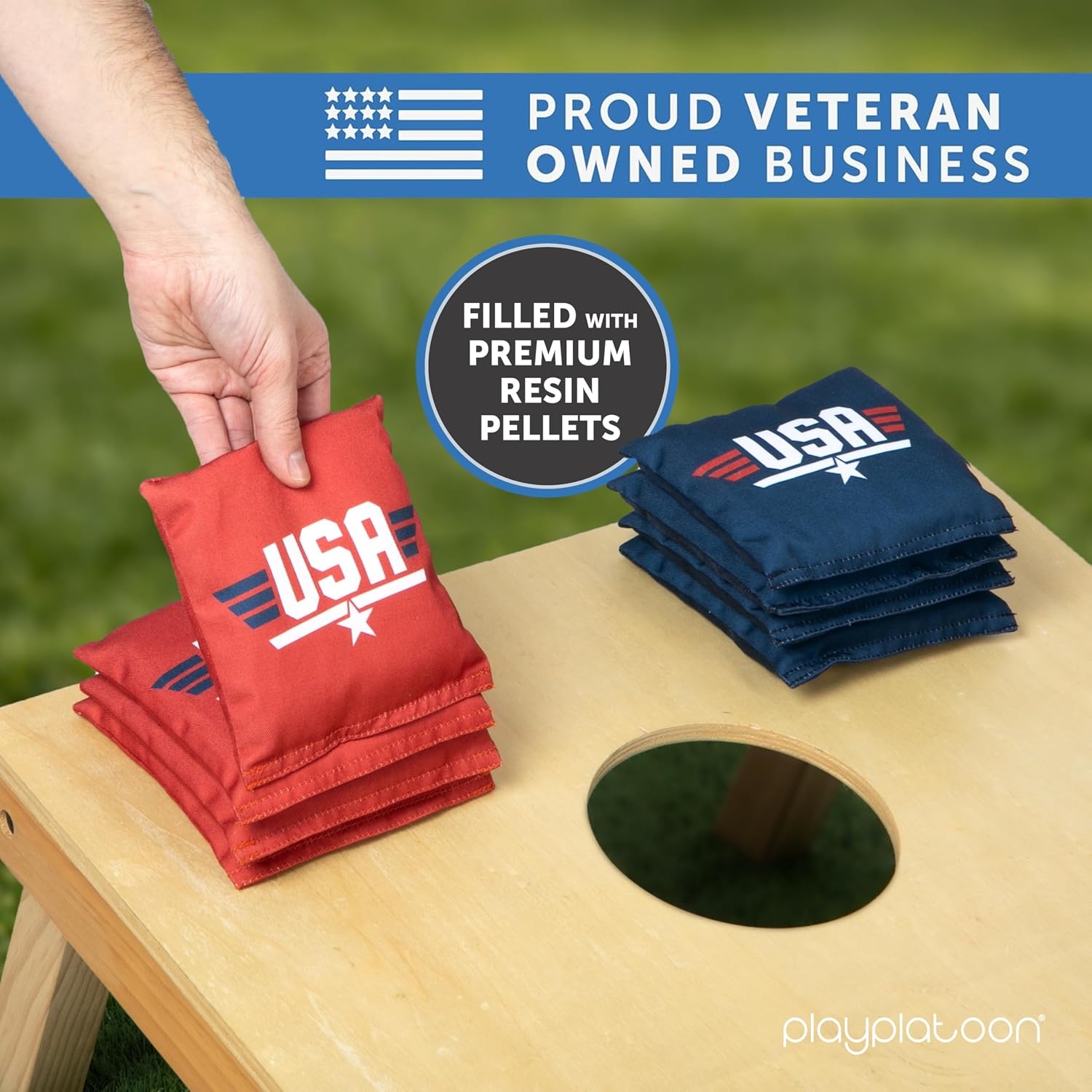 Professional Cornhole Bags – Set of 8 Regulation All Weather Double Sided – Sticky Side/Slick Side Bean Bags for Pro Corn Hole Game(Blue/Red USA Maverick) - view 3