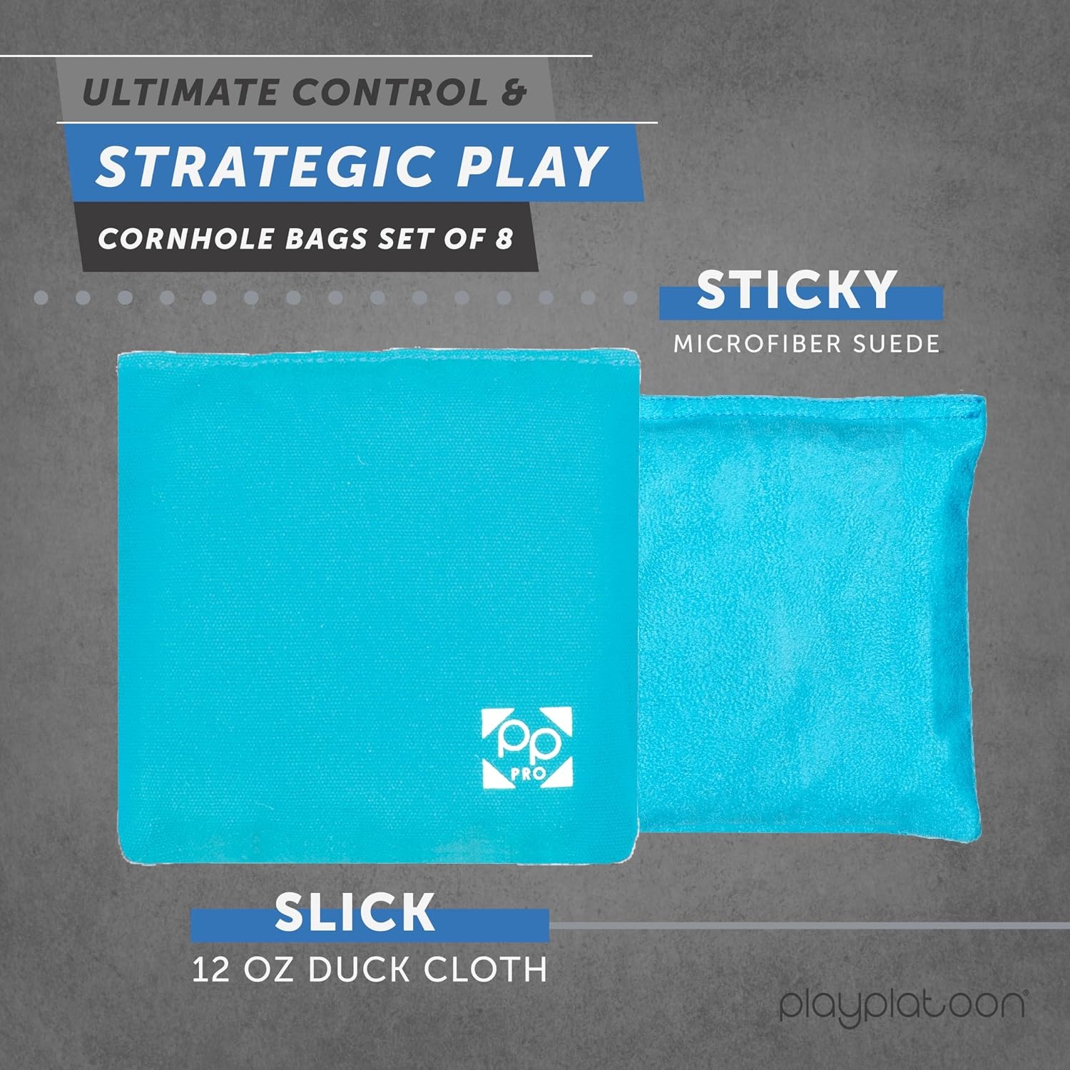 Professional Cornhole Bags – Set of 8 Regulation All Weather Double Sided – Sticky Side/Slick Side Bean Bags for Pro Corn Hole Game(Light Blue & Gray) - view 2