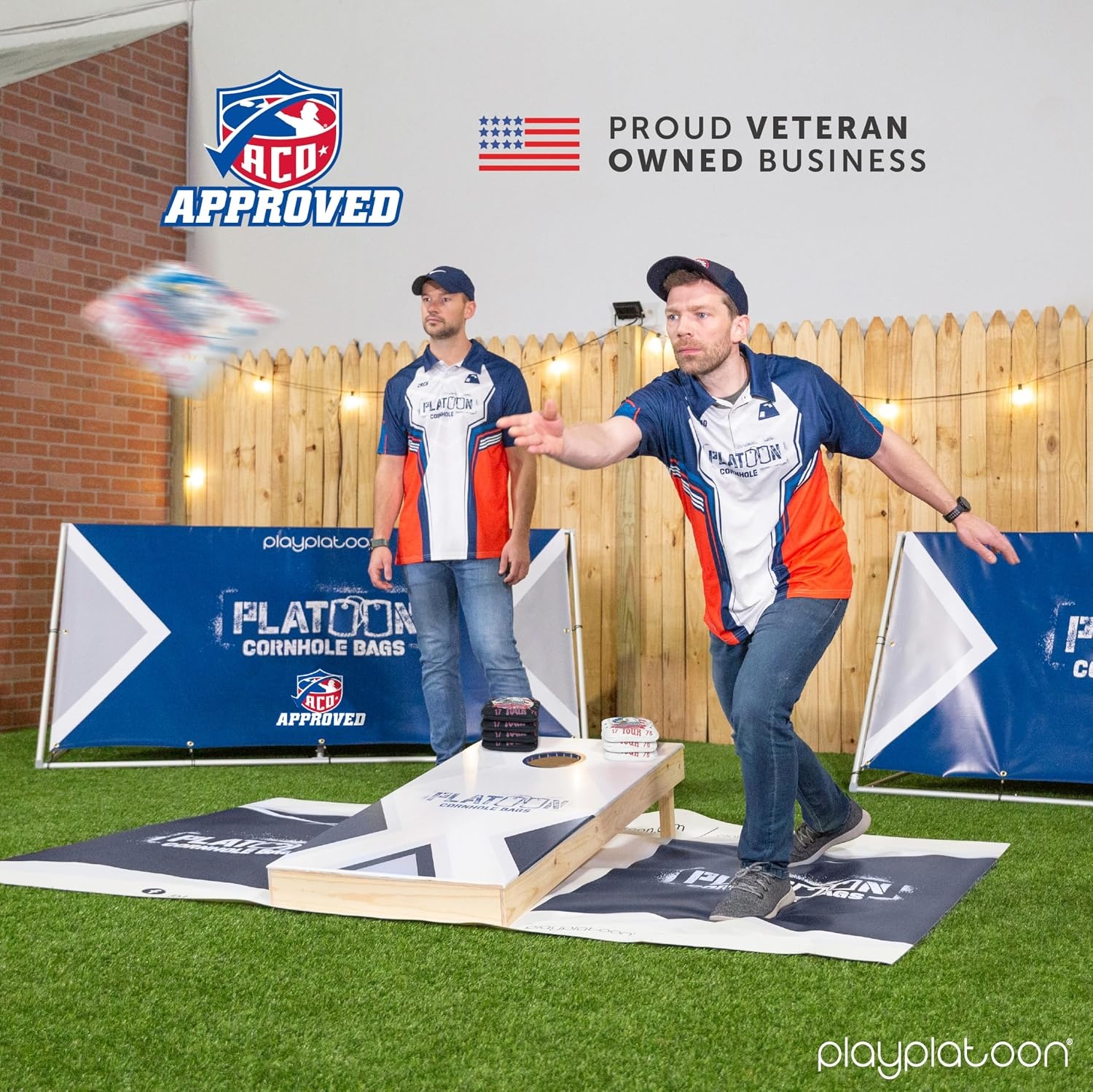 Play Platoon Cornhole Bags Set of 8 Regulation Professional Corn Hole Bean Bags ACO Approved, Competition Weight, Slick and Stick(Black/White Freedom Tour) - view 3