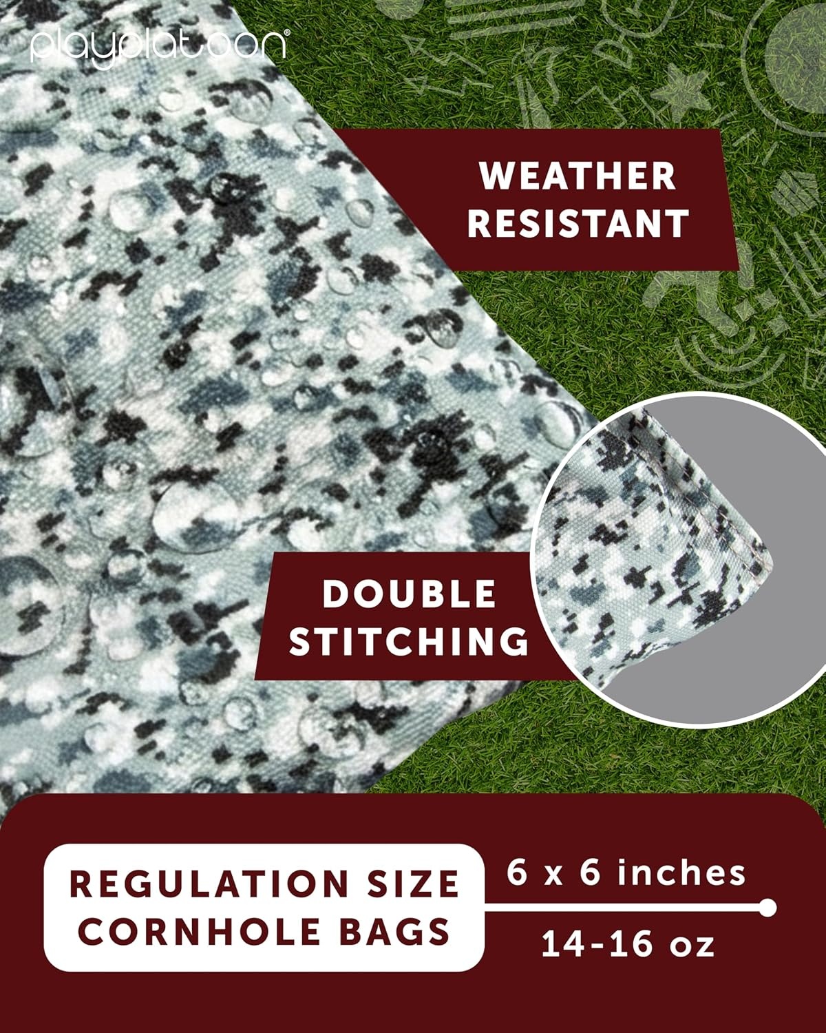 Play Platoon Cornhole Bags Weather Resistant- Set of 8 Regulation Bean Bags for Tossing- Official Professional Size & Weight Corn Hole Bags Two Color All Weather Cornhole Beans Bag Set with Tote Bag(Snow Camo & Woodland)