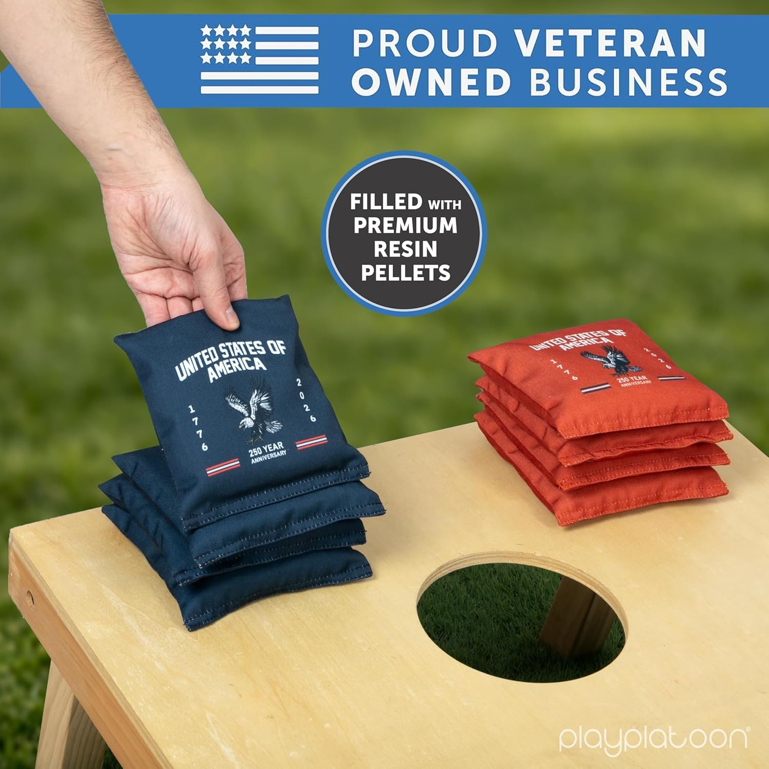 Professional Cornhole Bags – Set of 8 Regulation All Weather Double Sided – Sticky Side/Slick Side Bean Bags for Pro Corn Hole Game(Blue/Red 250th Anniversary) - view 3