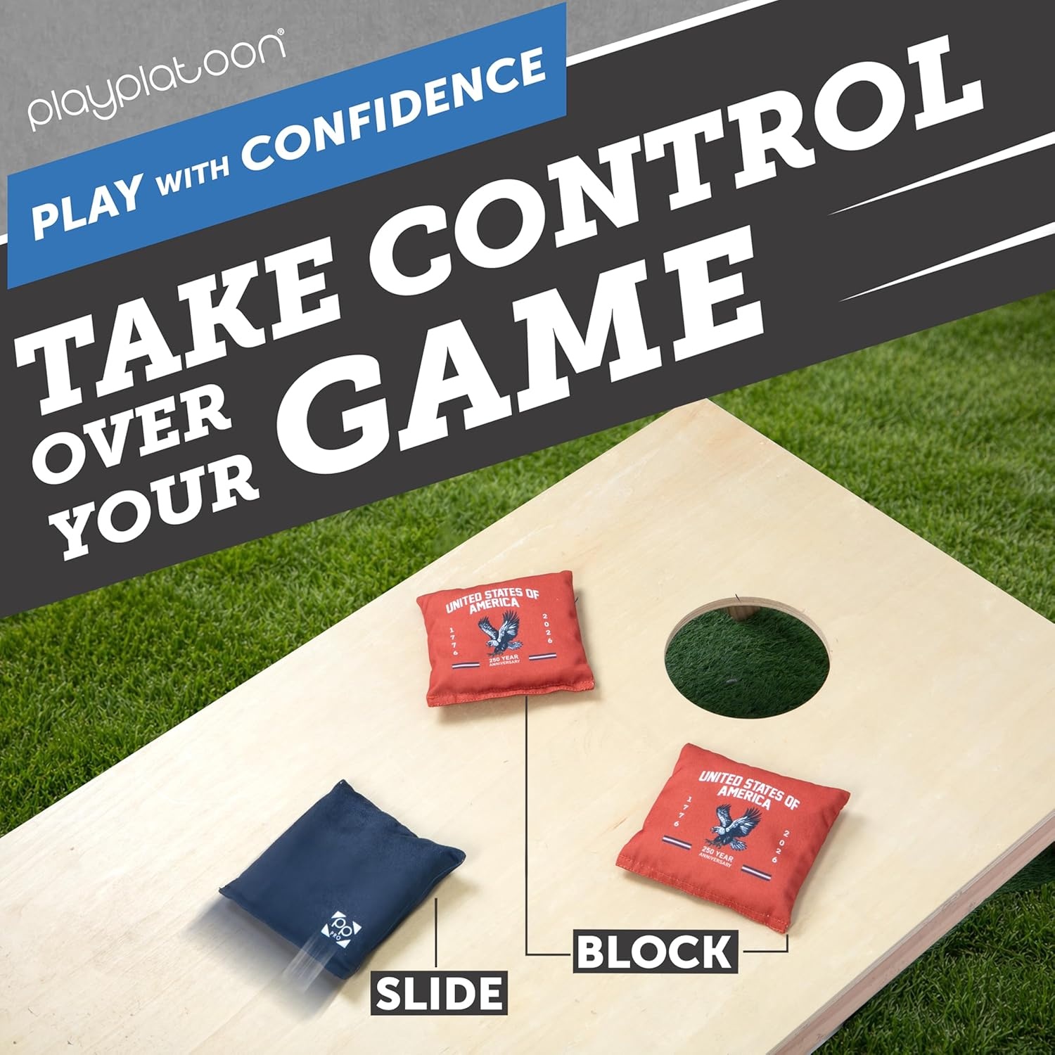 Professional Cornhole Bags – Set of 8 Regulation All Weather Double Sided – Sticky Side/Slick Side Bean Bags for Pro Corn Hole Game(Blue/Red 250th Anniversary) - view 5