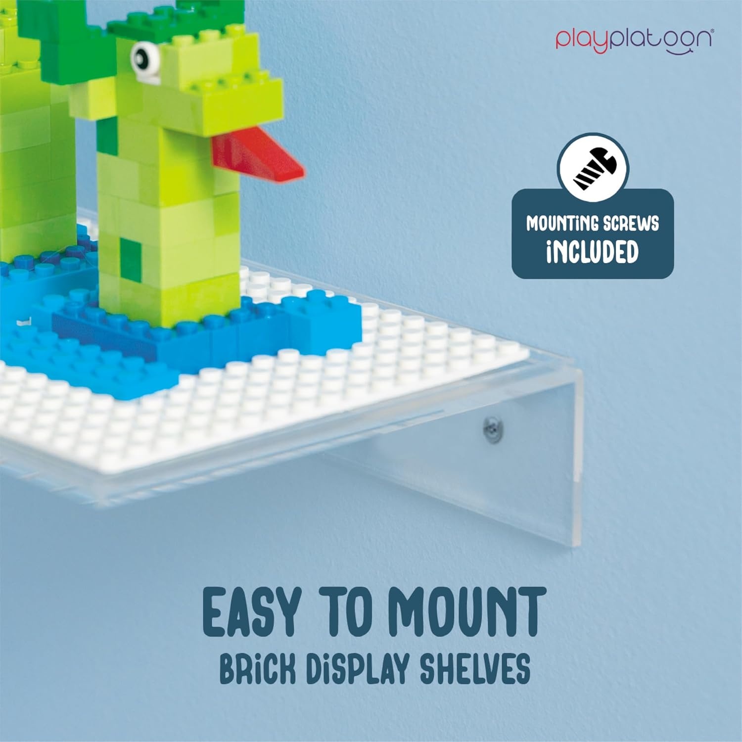 Play Platoon Building Brick Display Shelves 2 Pack Minifigure Display Case Shelf – 12×5 Inch Acrylic Wall Mount Shelf for Wall, Compatible with Lego, Megablox, and Other Major Brands – White(White) - view 2