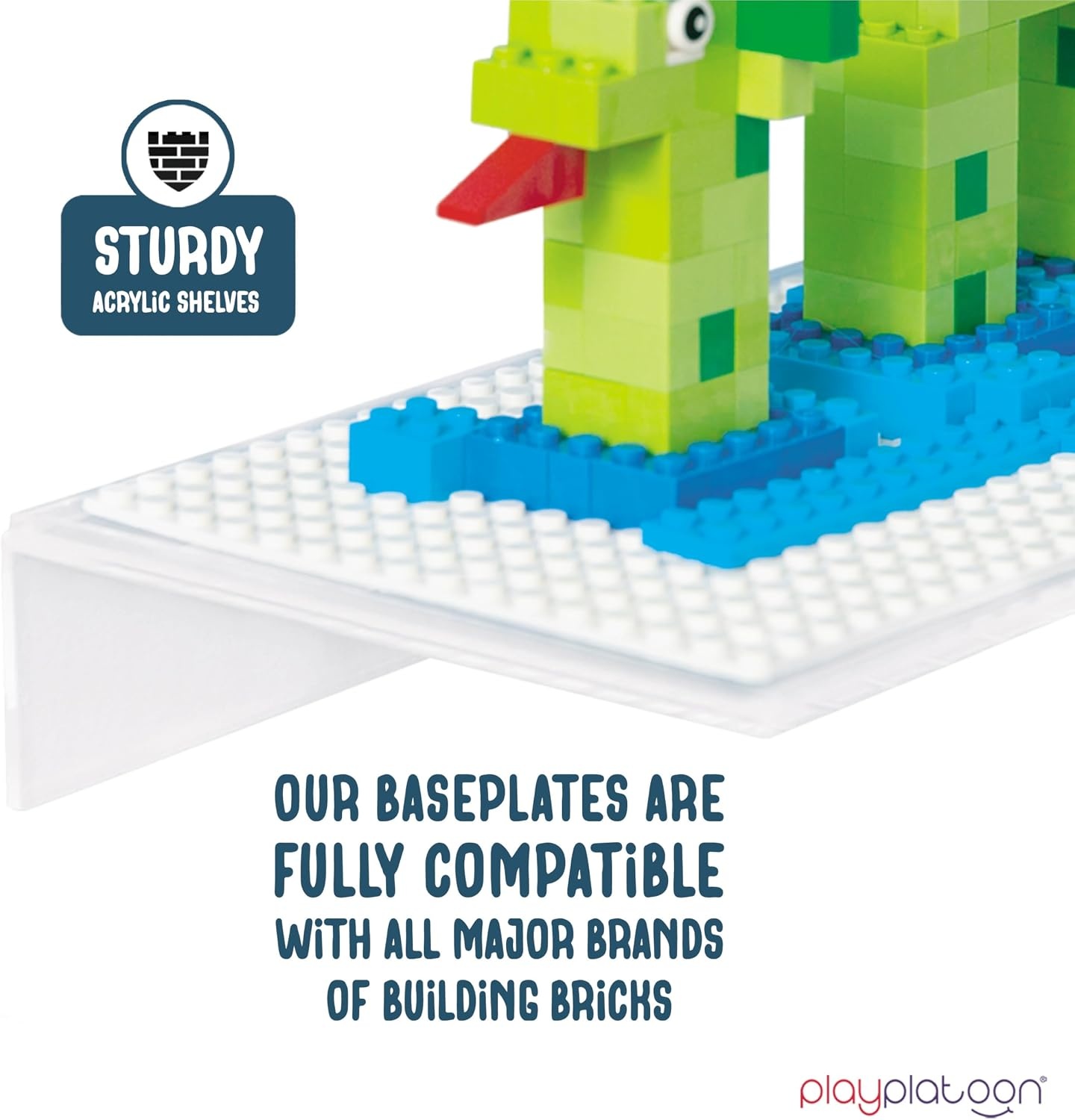 Play Platoon Building Brick Display Shelves 2 Pack Minifigure Display Case Shelf – 12×5 Inch Acrylic Wall Mount Shelf for Wall, Compatible with Lego, Megablox, and Other Major Brands – White(White) - view 3