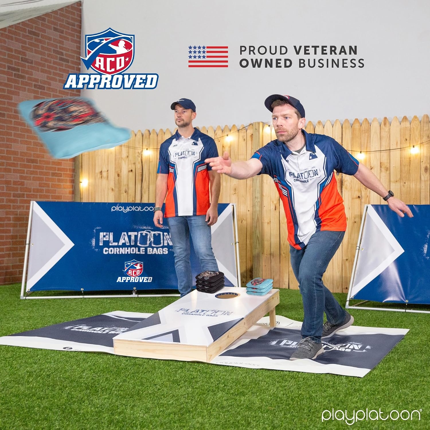 Play Platoon Cornhole Bags Set of 8 Regulation Professional Corn Hole Bean Bags ACO Approved, Competition Weight, Slick and Stick(Sea Blue / Black Pirate & Kraken) - view 3
