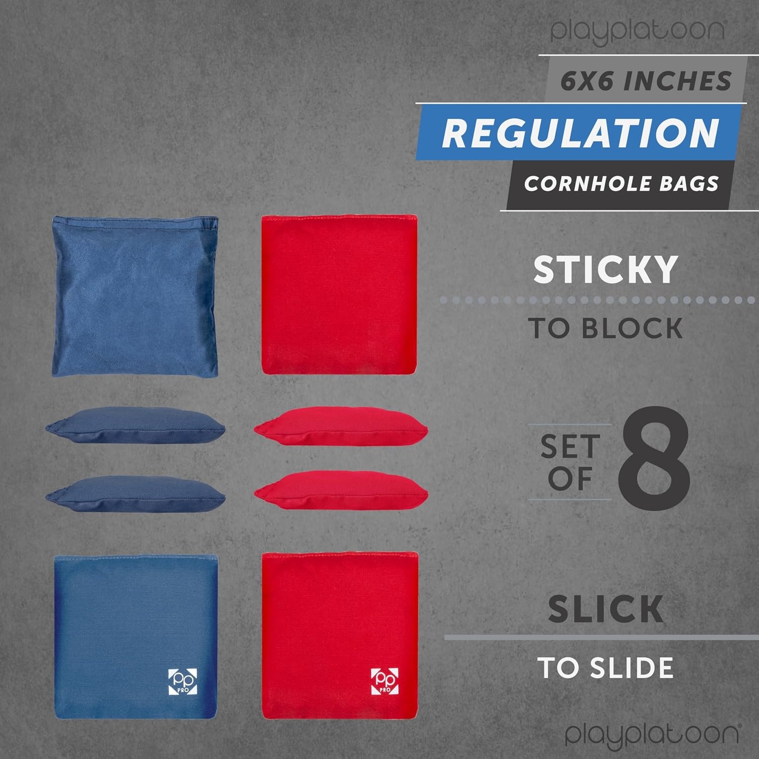 Professional Cornhole Bags – Set of 8 Regulation All Weather Double Sided – Sticky Side/Slick Side Bean Bags for Pro Corn Hole Game(Red & Navy Blue)