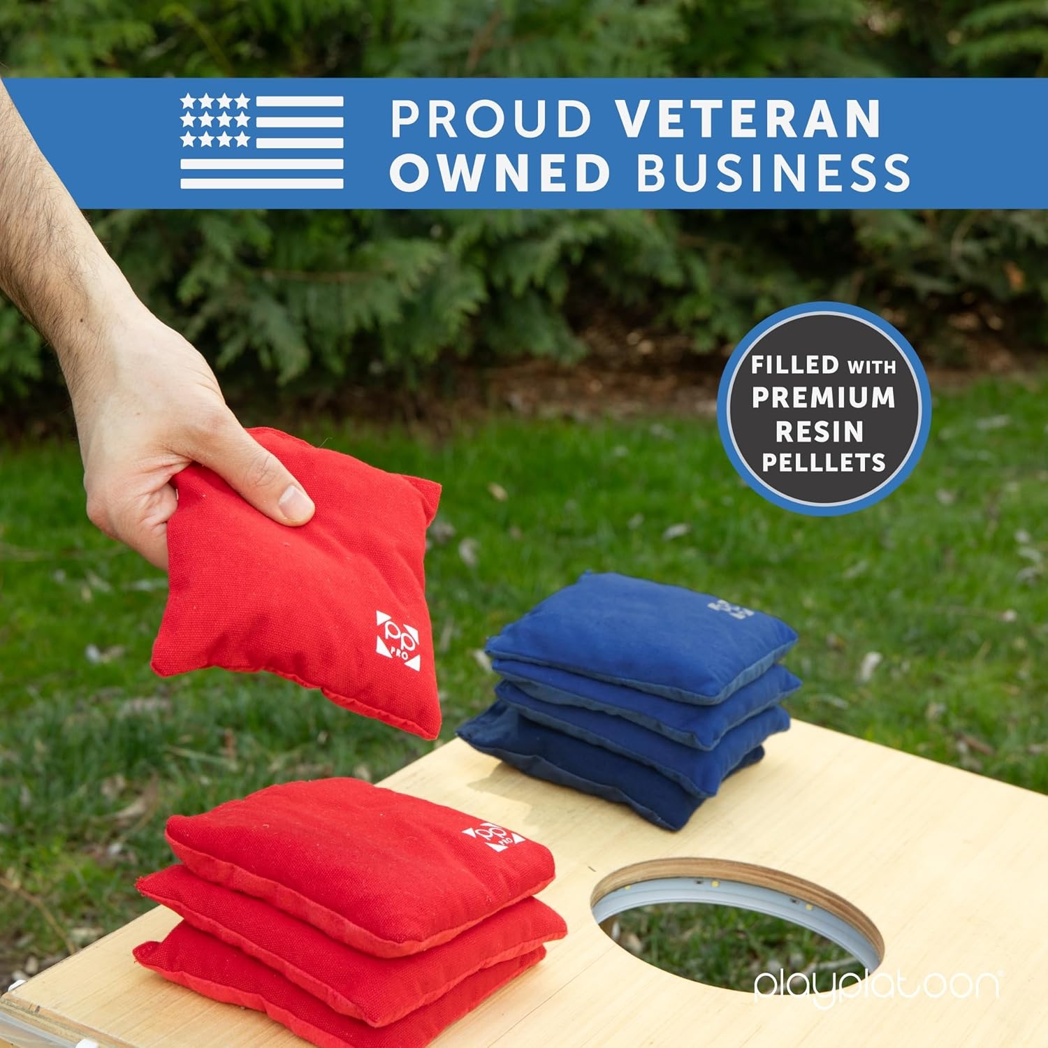 Professional Cornhole Bags – Set of 8 Regulation All Weather Double Sided – Sticky Side/Slick Side Bean Bags for Pro Corn Hole Game(Red & Navy Blue) - view 5