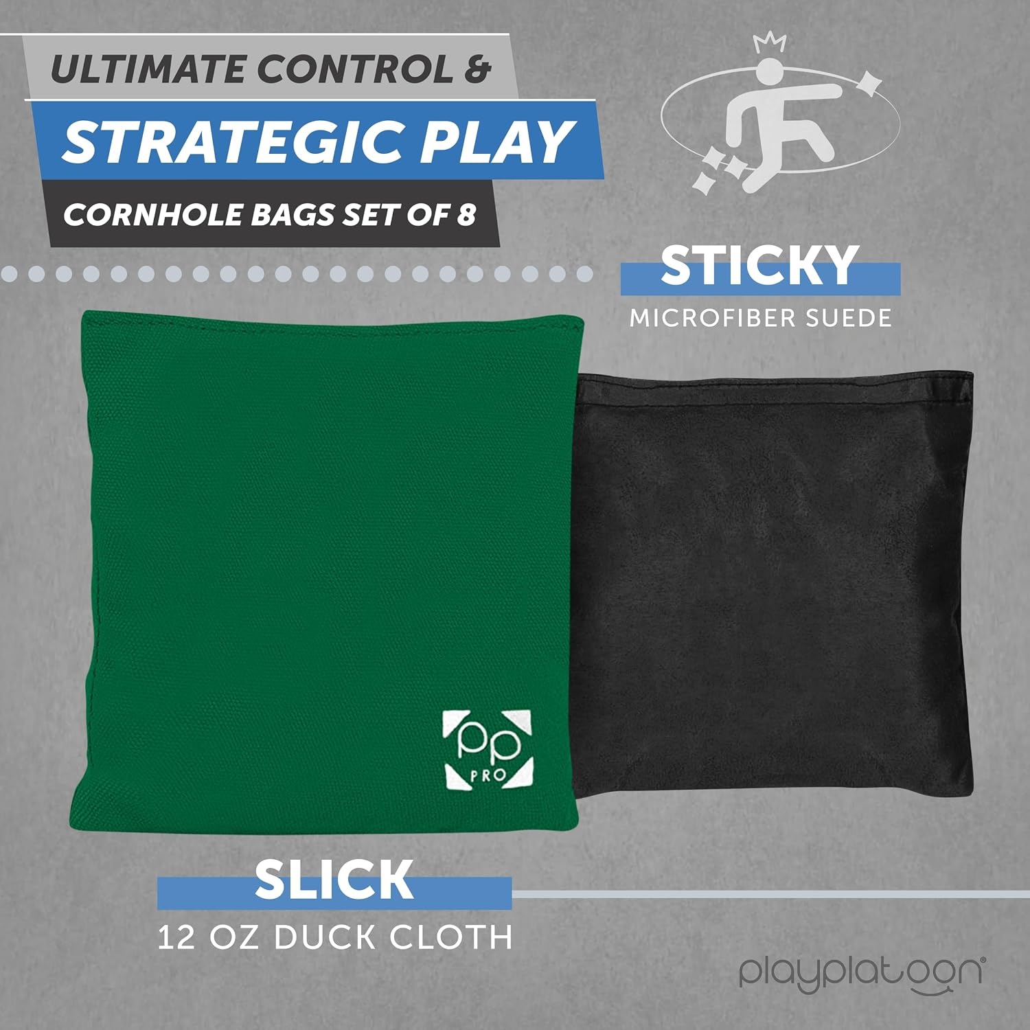Professional Cornhole Bags – Set of 8 Regulation All Weather Double Sided – Sticky Side/Slick Side Bean Bags for Pro Corn Hole Game(Kelly Green & Black) - view 2