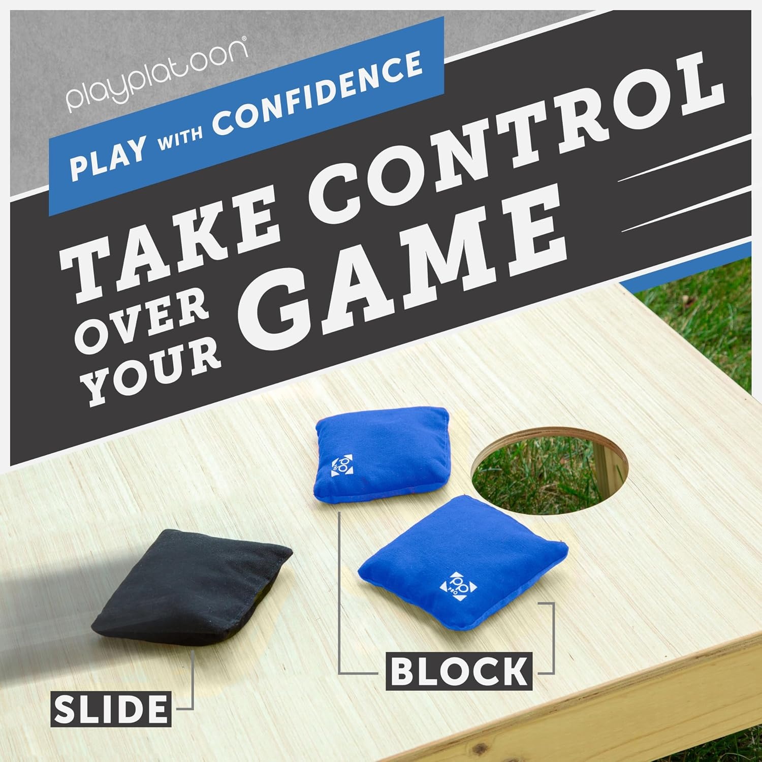 Professional Cornhole Bags – Set of 8 Regulation All Weather Double Sided – Sticky Side/Slick Side Bean Bags for Pro Corn Hole Game(Blue & Black) - view 5