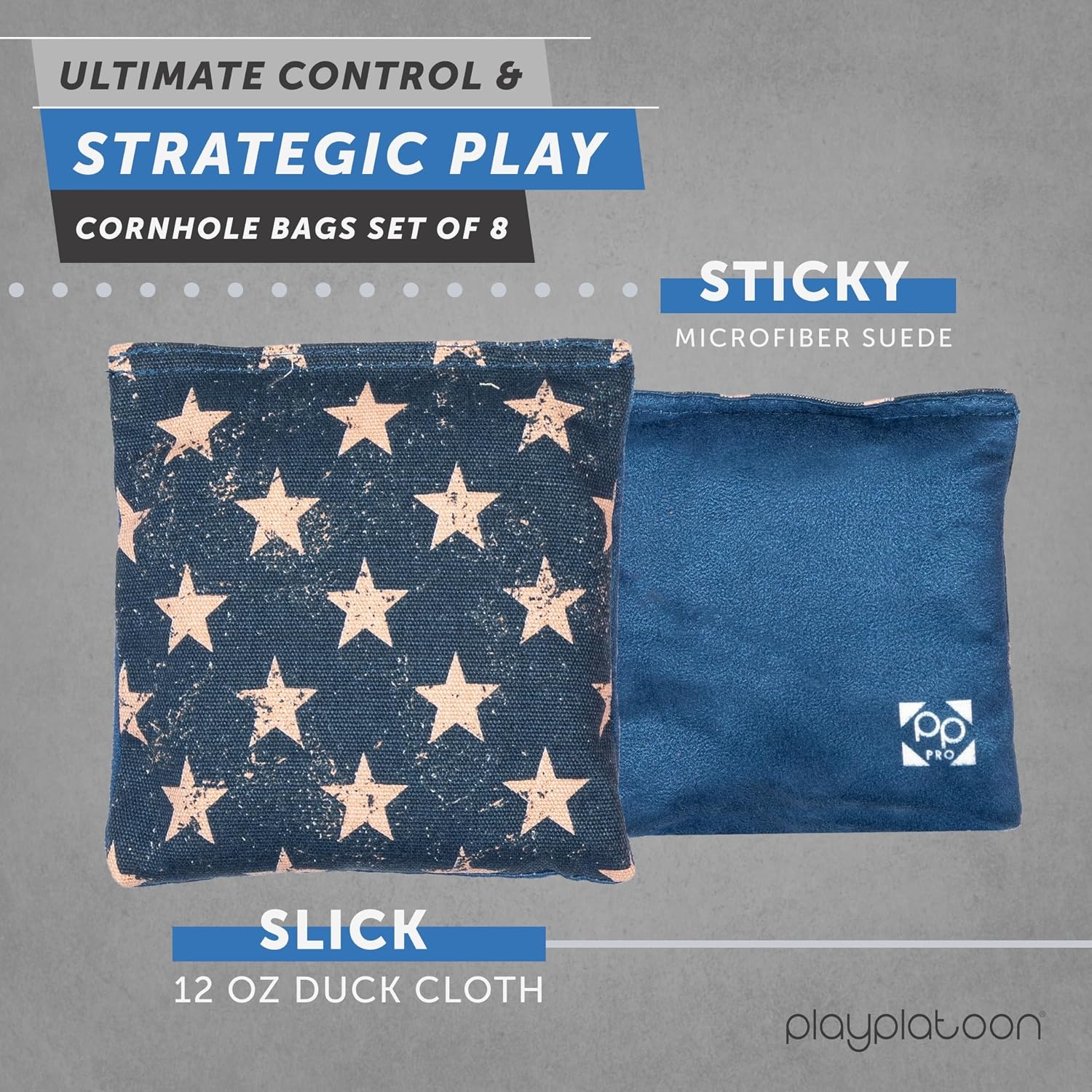 Professional Cornhole Bags – Set of 8 Regulation All Weather Double Sided – Sticky Side/Slick Side Bean Bags for Pro Corn Hole Game(Weathered Stars & Stripes) - view 2