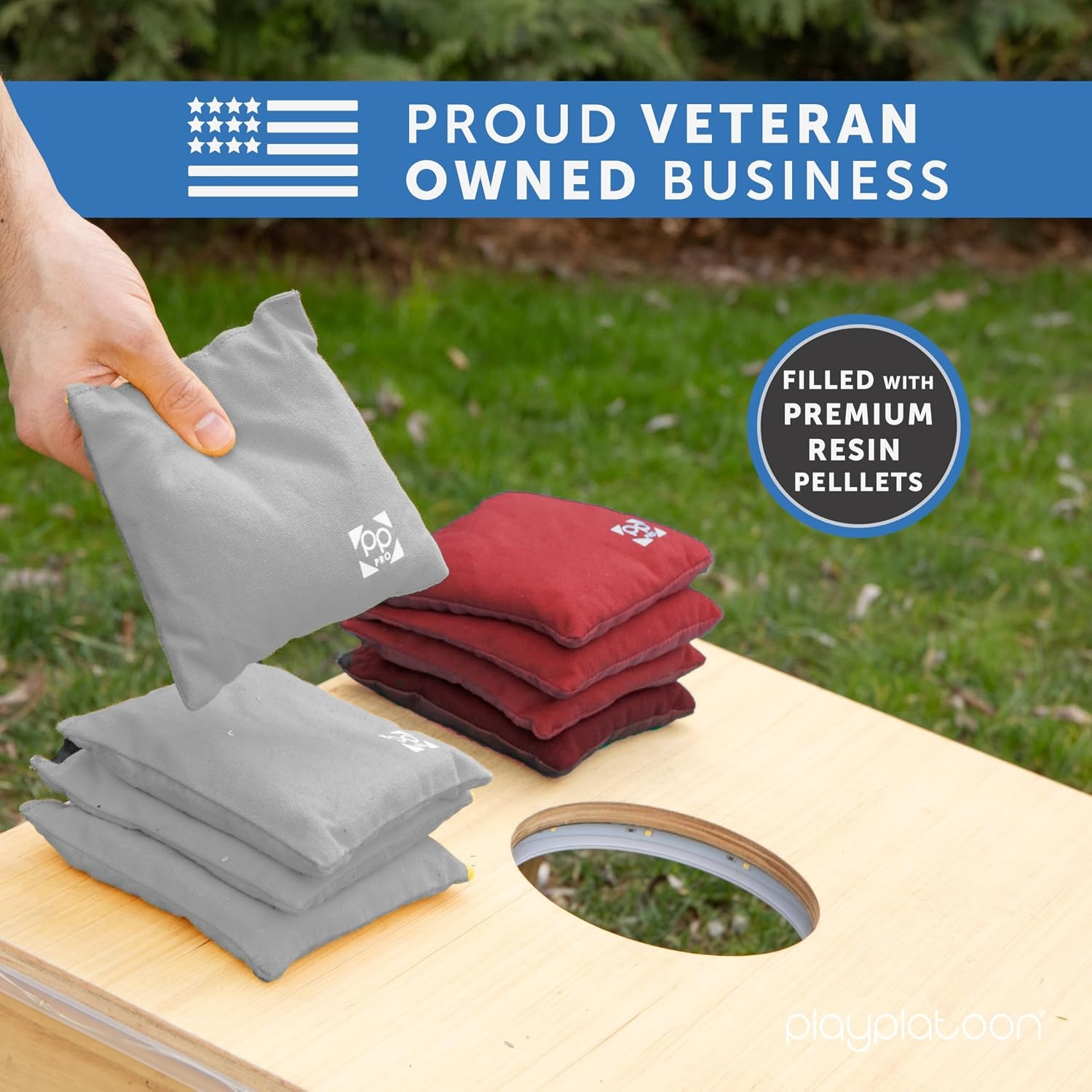 Professional Cornhole Bags – Set of 8 Regulation All Weather Double Sided – Sticky Side/Slick Side Bean Bags for Pro Corn Hole Game(Burgundy & Gray) - view 5