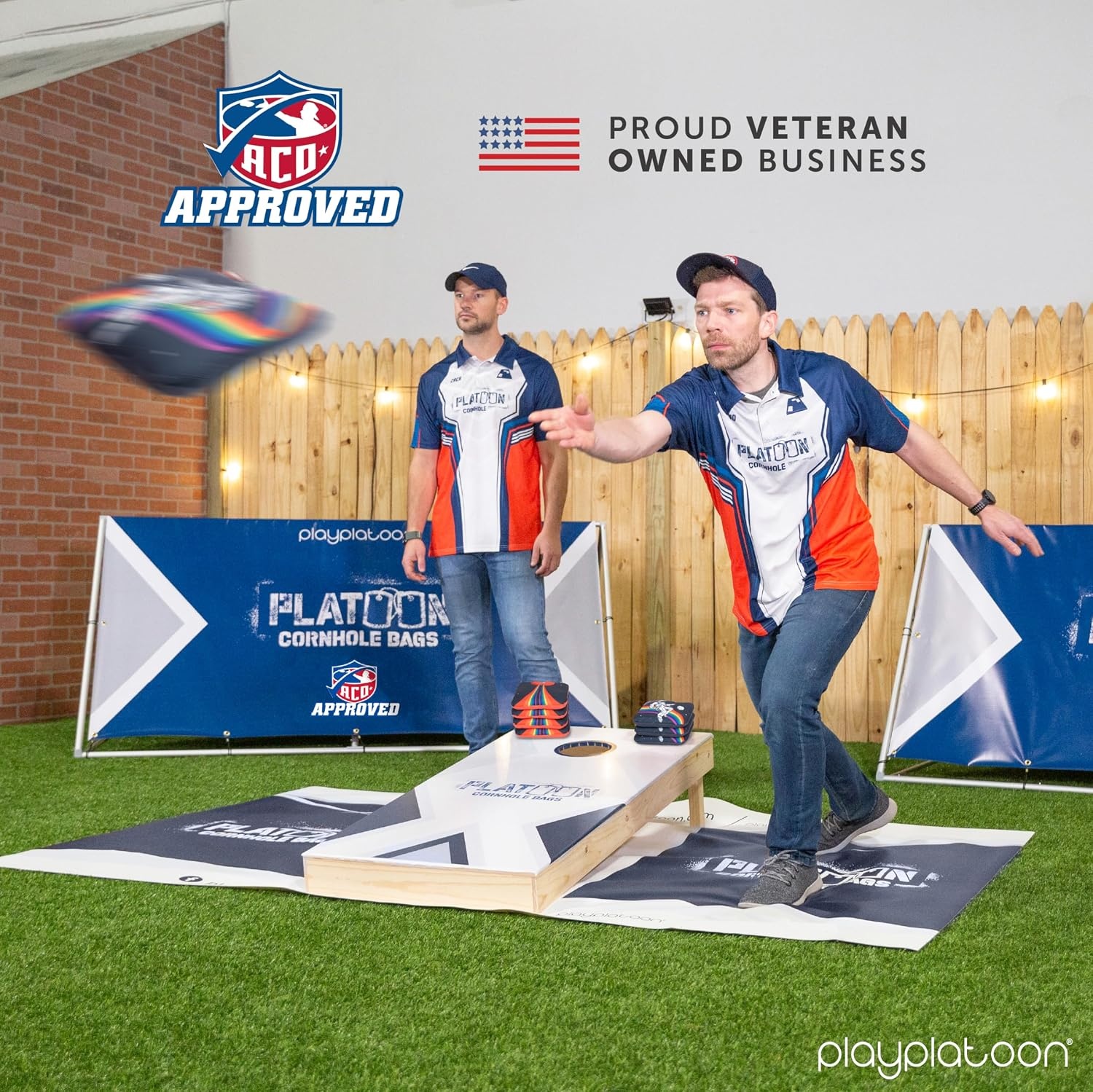 Play Platoon Cornhole Bags Set of 8 Regulation Professional Corn Hole Bean Bags ACO Approved, Competition Weight, Slick and Stick(Red/Black Rocket Man) - view 3