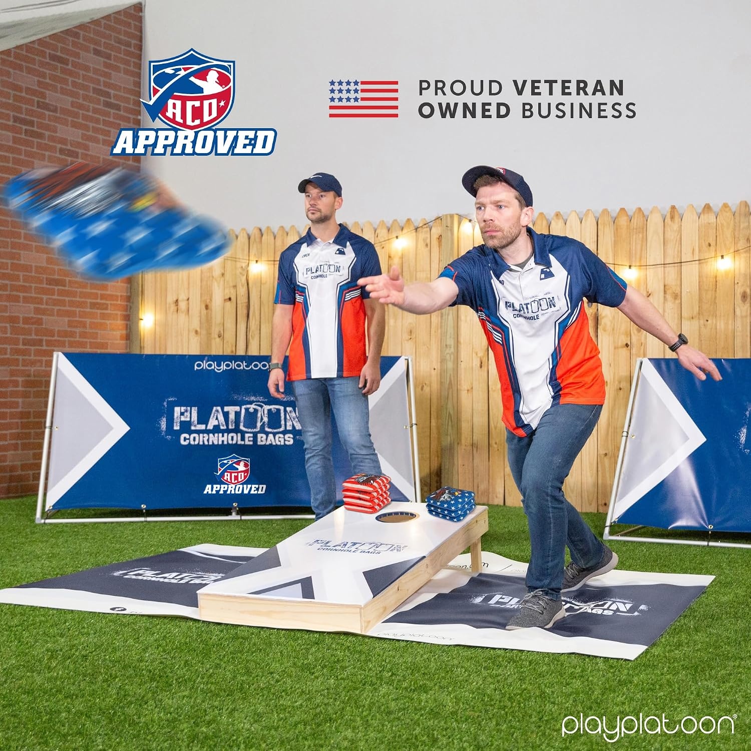 Play Platoon Cornhole Bags Set of 8 Regulation Professional Corn Hole Bean Bags ACO Approved, Competition Weight, Slick and Stick(Blue/Red not so Bald Eagle) - view 3