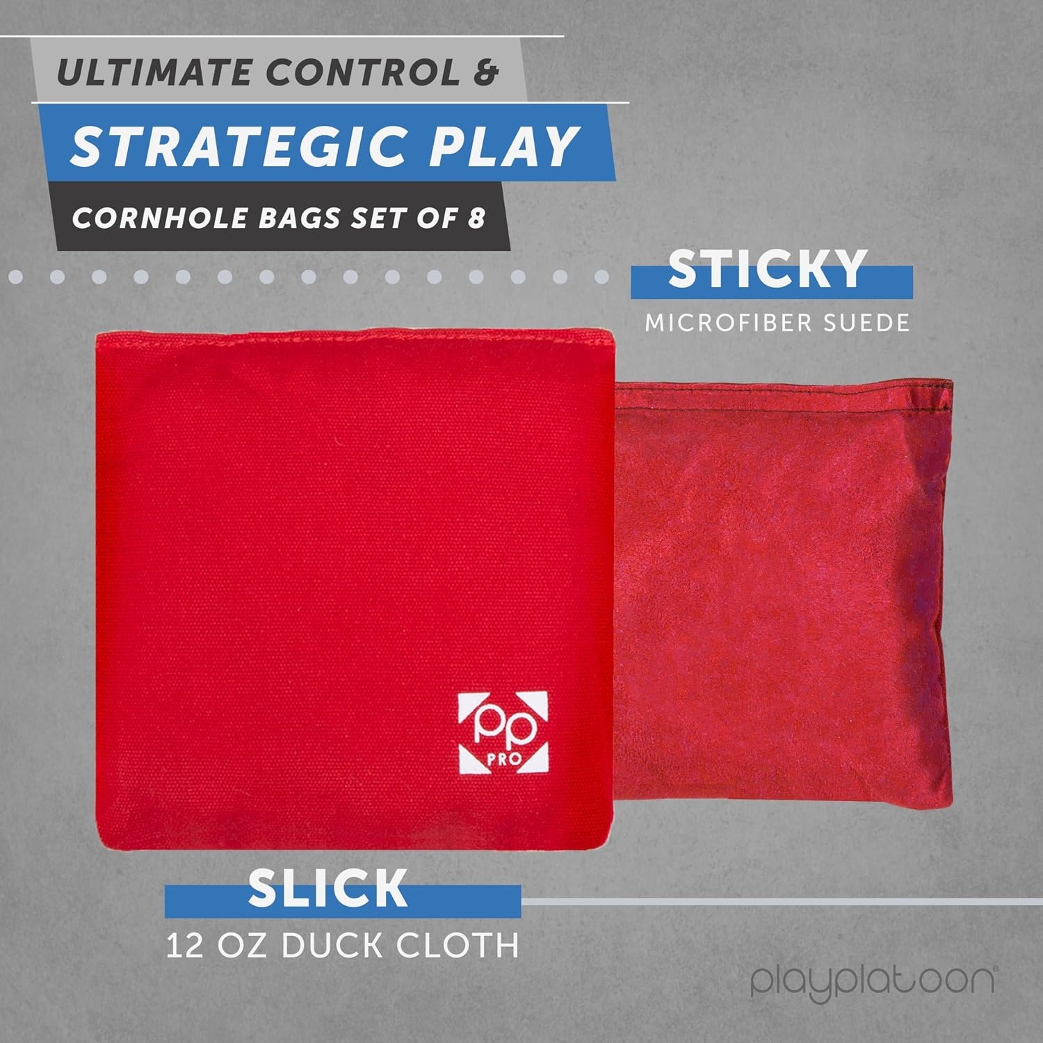 Professional Cornhole Bags – Set of 8 Regulation All Weather Double Sided – Sticky Side/Slick Side Bean Bags for Pro Corn Hole Game(Red & Gray) - view 2