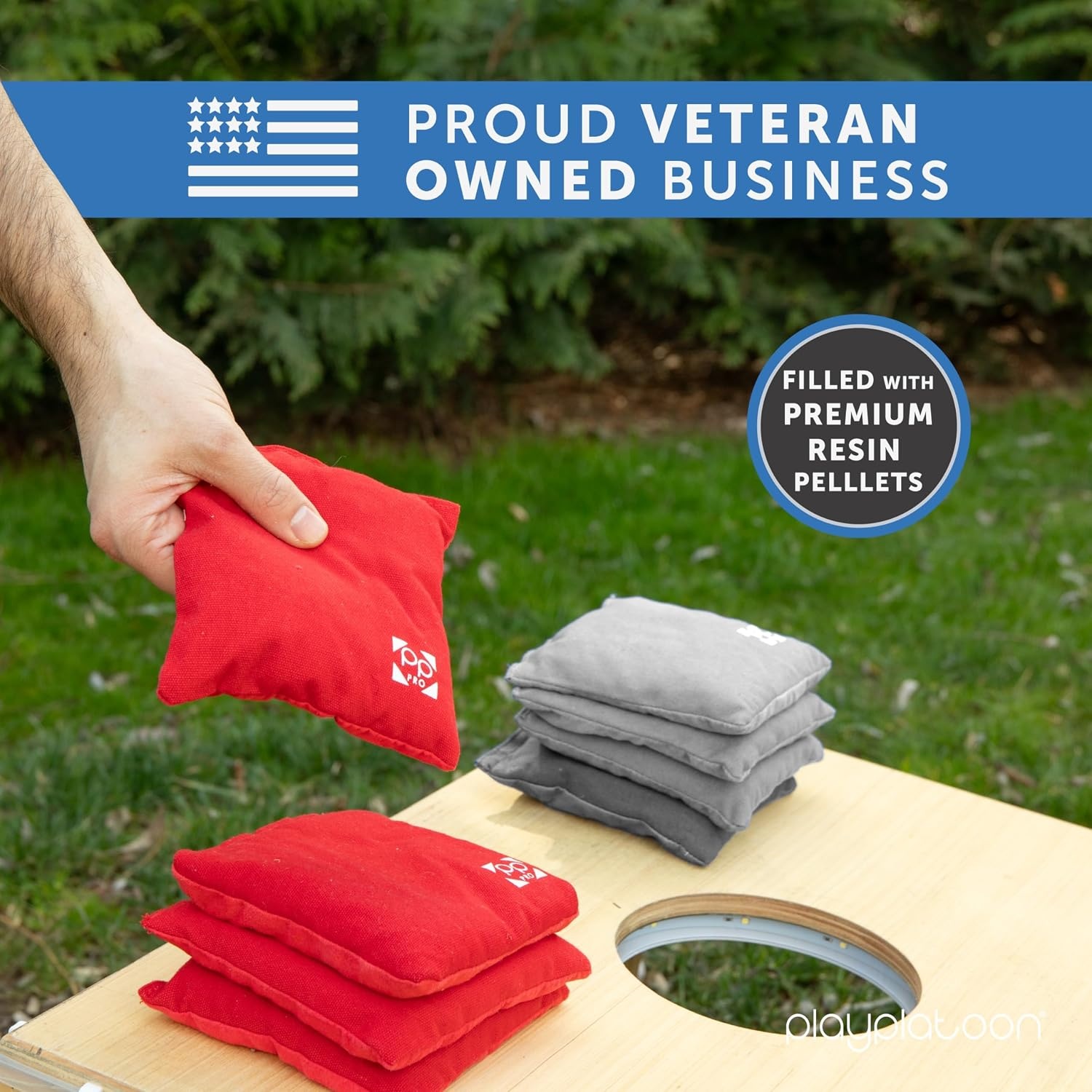 Professional Cornhole Bags – Set of 8 Regulation All Weather Double Sided – Sticky Side/Slick Side Bean Bags for Pro Corn Hole Game(Red & Gray) - view 5