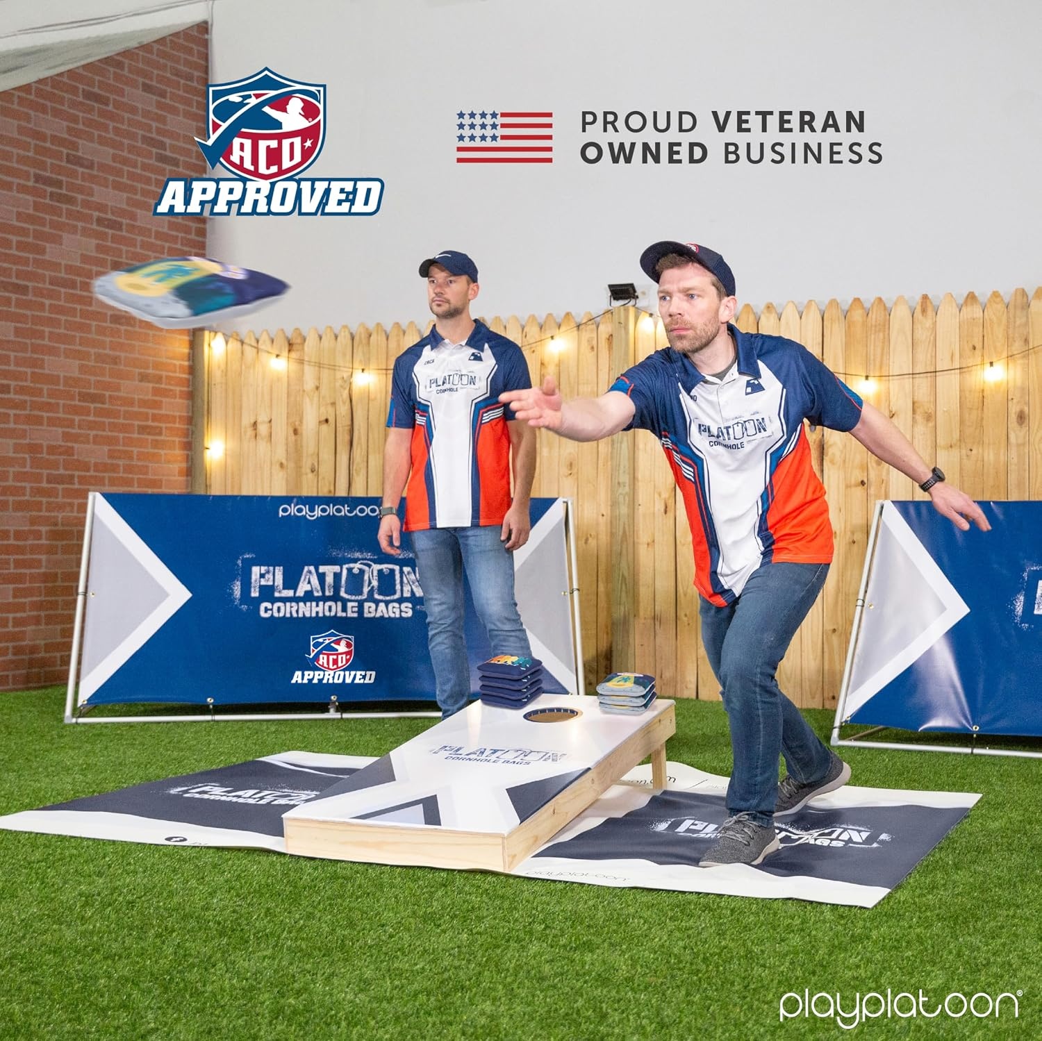 Play Platoon Cornhole Bags Set of 8 Regulation Professional Corn Hole Bean Bags ACO Approved, Competition Weight, Slick and Stick(Navy/ Tan Squatch & UFO) - view 3