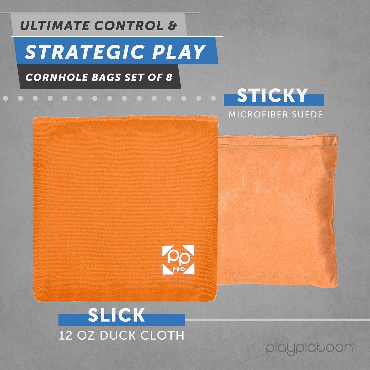 Professional Cornhole Bags – Set of 8 Regulation All Weather Double Sided – Sticky Side/Slick Side Bean Bags for Pro Corn Hole Game(Orange & Blue) - view 2