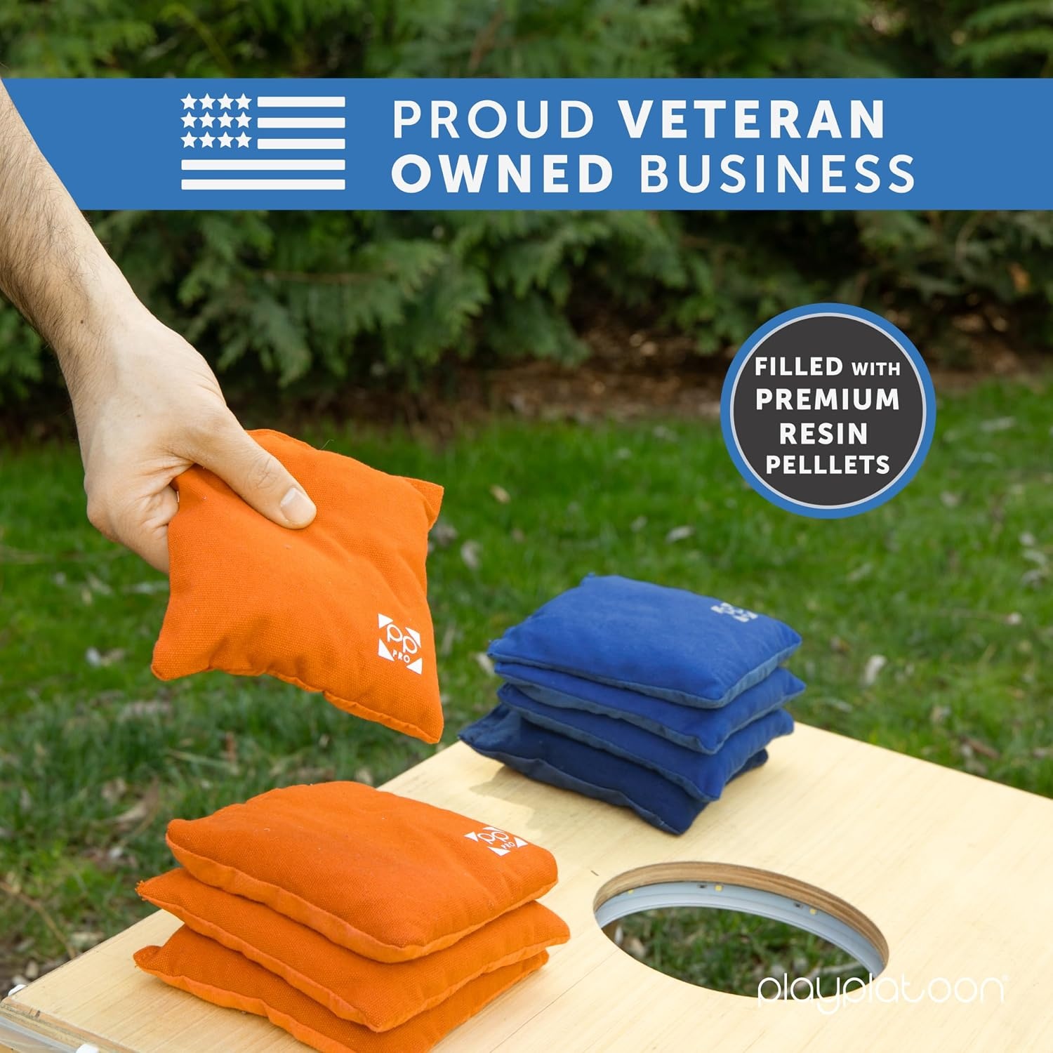 Professional Cornhole Bags – Set of 8 Regulation All Weather Double Sided – Sticky Side/Slick Side Bean Bags for Pro Corn Hole Game(Orange & Blue) - view 5