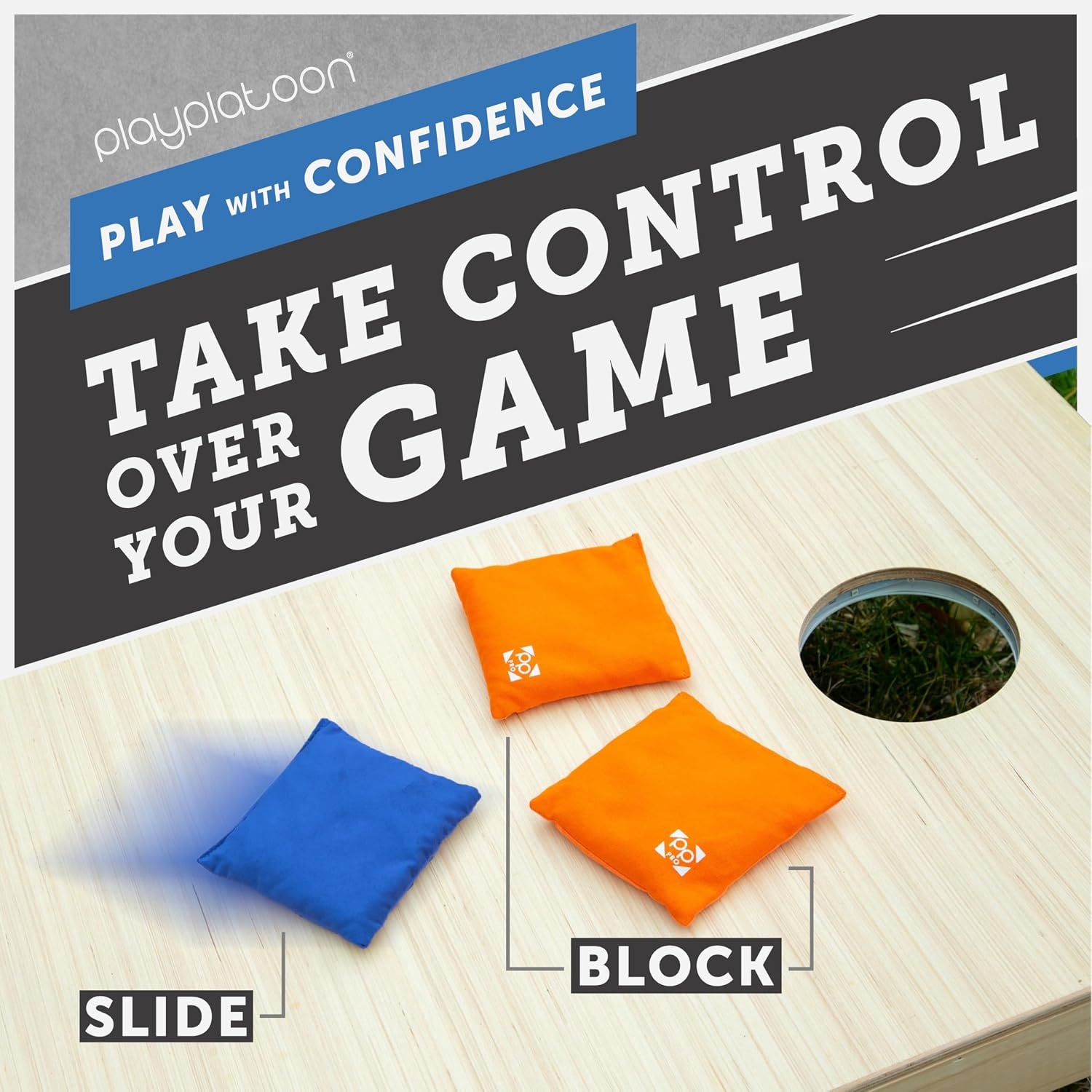 Professional Cornhole Bags – Set of 8 Regulation All Weather Double Sided – Sticky Side/Slick Side Bean Bags for Pro Corn Hole Game(Orange & Blue) - view 6