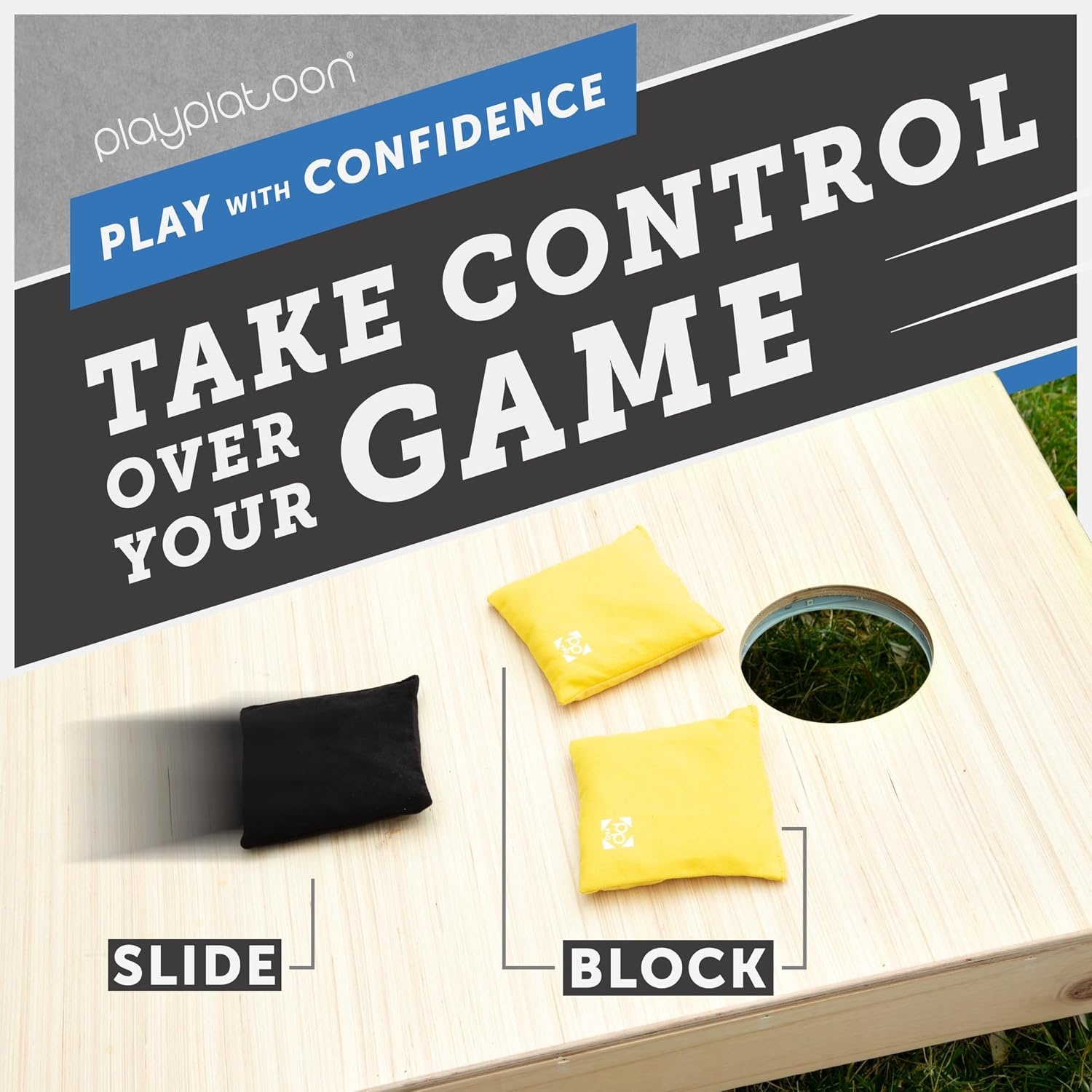 Professional Cornhole Bags – Set of 8 Regulation All Weather Double Sided – Sticky Side/Slick Side Bean Bags for Pro Corn Hole Game(Yellow & Black) - view 6