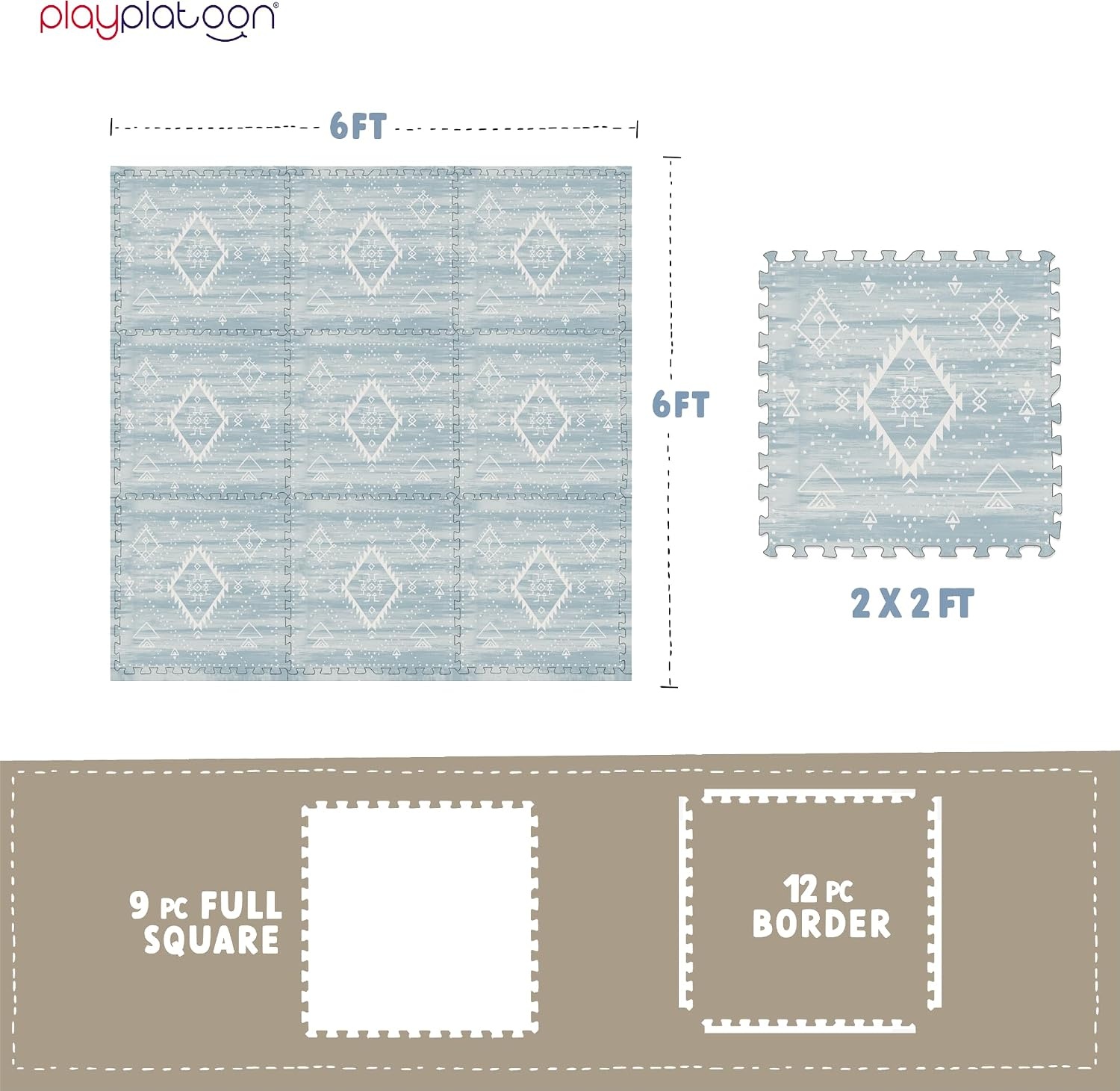 Play Platoon Large Baby Play Mat for Floor 9 Tile 72 x 72 in – Extra-Thick Interlocking Foam Tiles 24 x 24 in – Soft Puzzle Mats for Playroom – Neutral Playmat Rug for Kids – Triangle(Saguaro)
