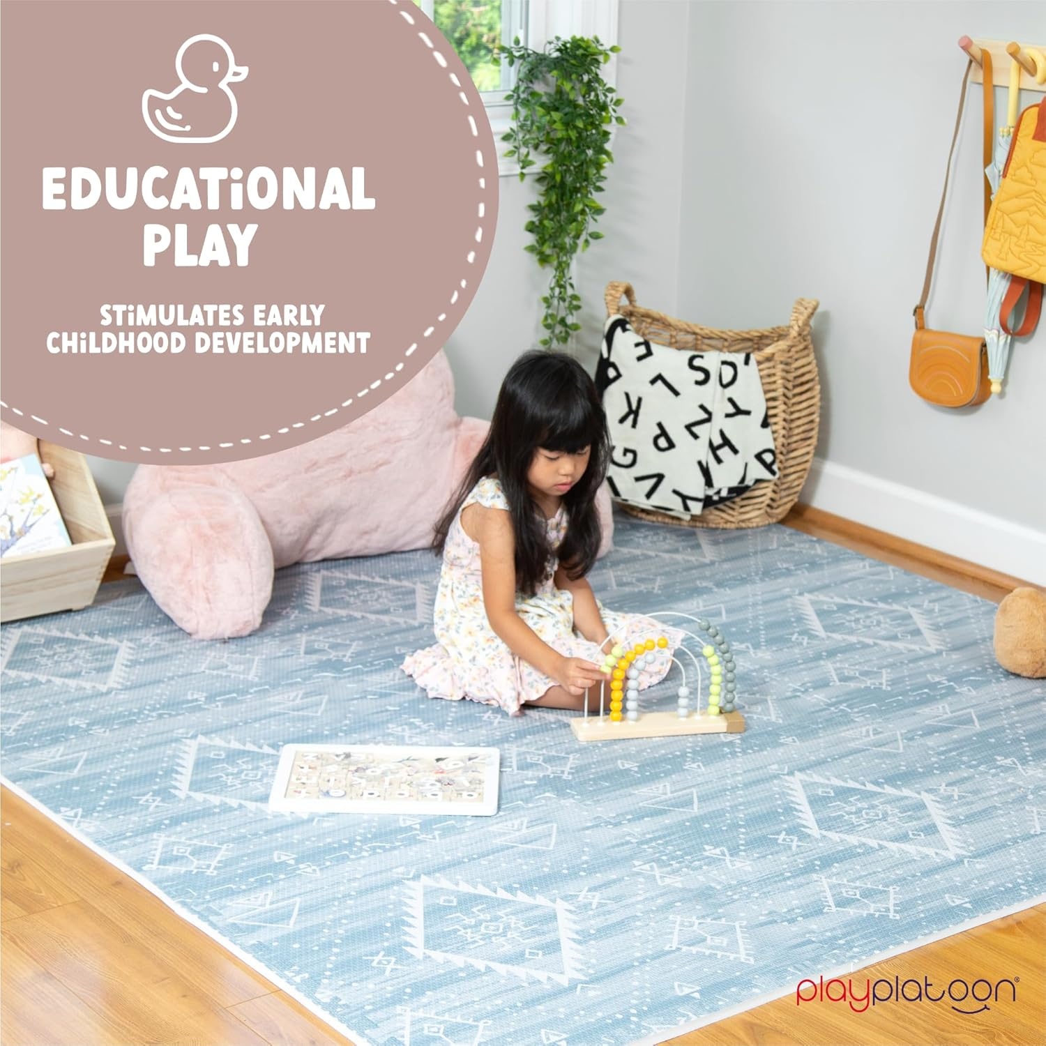 Play Platoon Large Baby Play Mat for Floor 9 Tile 72 x 72 in – Extra-Thick Interlocking Foam Tiles 24 x 24 in – Soft Puzzle Mats for Playroom – Neutral Playmat Rug for Kids – Triangle(Saguaro) - view 2