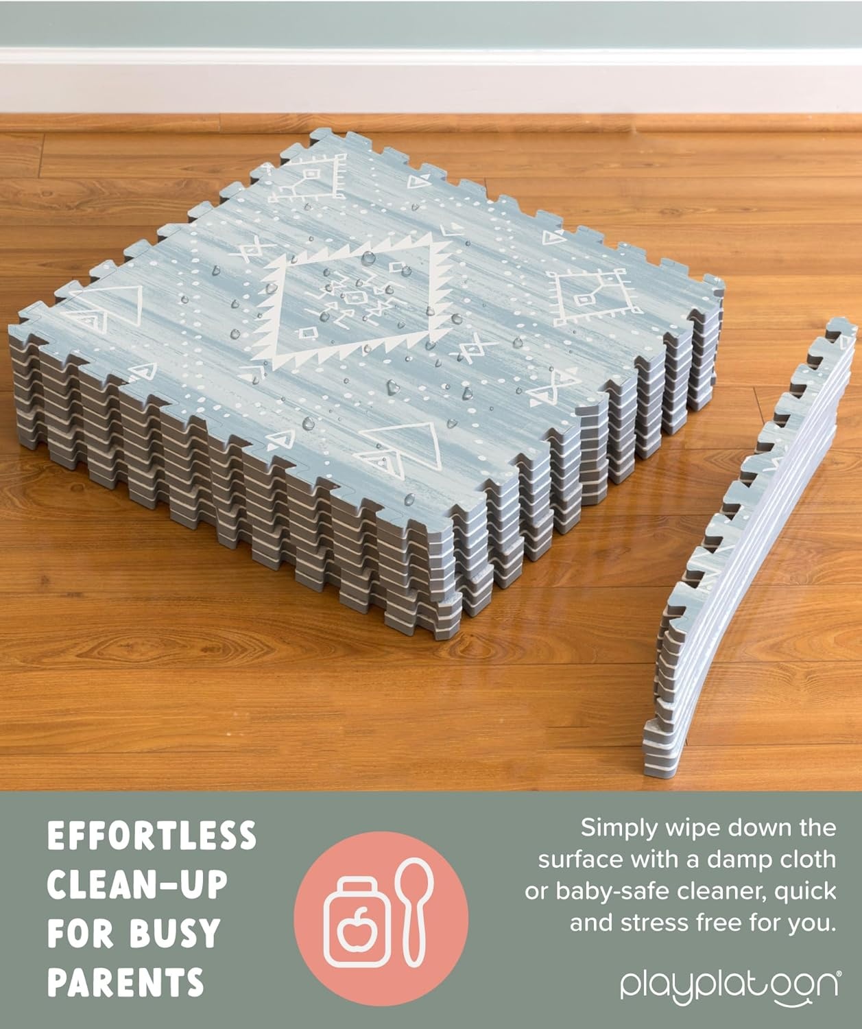 Play Platoon Large Baby Play Mat for Floor 9 Tile 72 x 72 in – Extra-Thick Interlocking Foam Tiles 24 x 24 in – Soft Puzzle Mats for Playroom – Neutral Playmat Rug for Kids – Triangle(Saguaro) - view 3