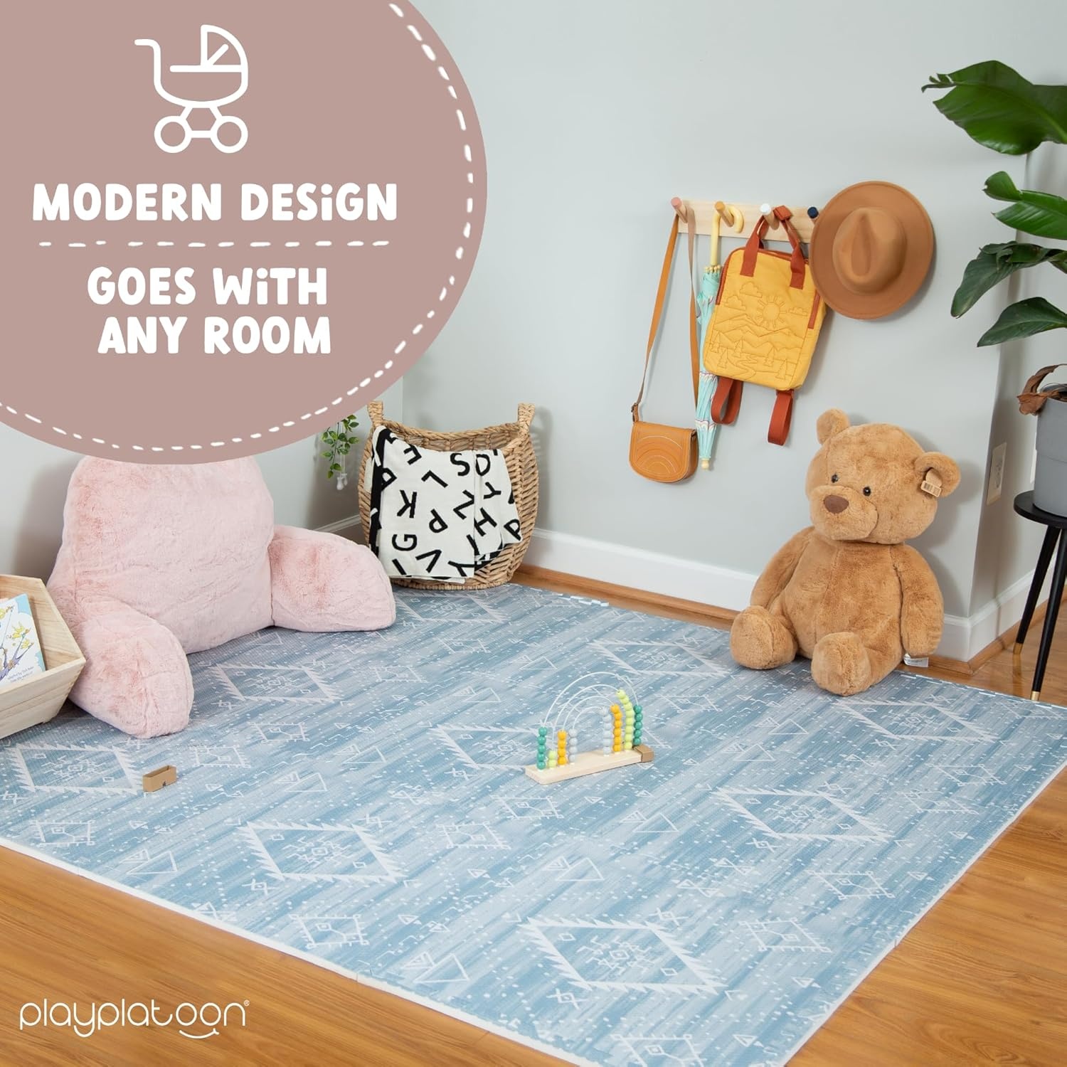 Play Platoon Large Baby Play Mat for Floor 9 Tile 72 x 72 in – Extra-Thick Interlocking Foam Tiles 24 x 24 in – Soft Puzzle Mats for Playroom – Neutral Playmat Rug for Kids – Triangle(Saguaro) - view 5
