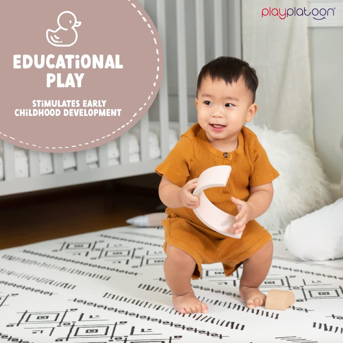 Play Platoon Non-Toxic Extra-Thick Children’s Play Mat, 9 Tiles – 72 x 72 inch Comfortable Cushiony Foam Floor Puzzle Mat for Kids & Toddlers with 24 x 24 inch Tiles – Black/White(White & Black) - view 2