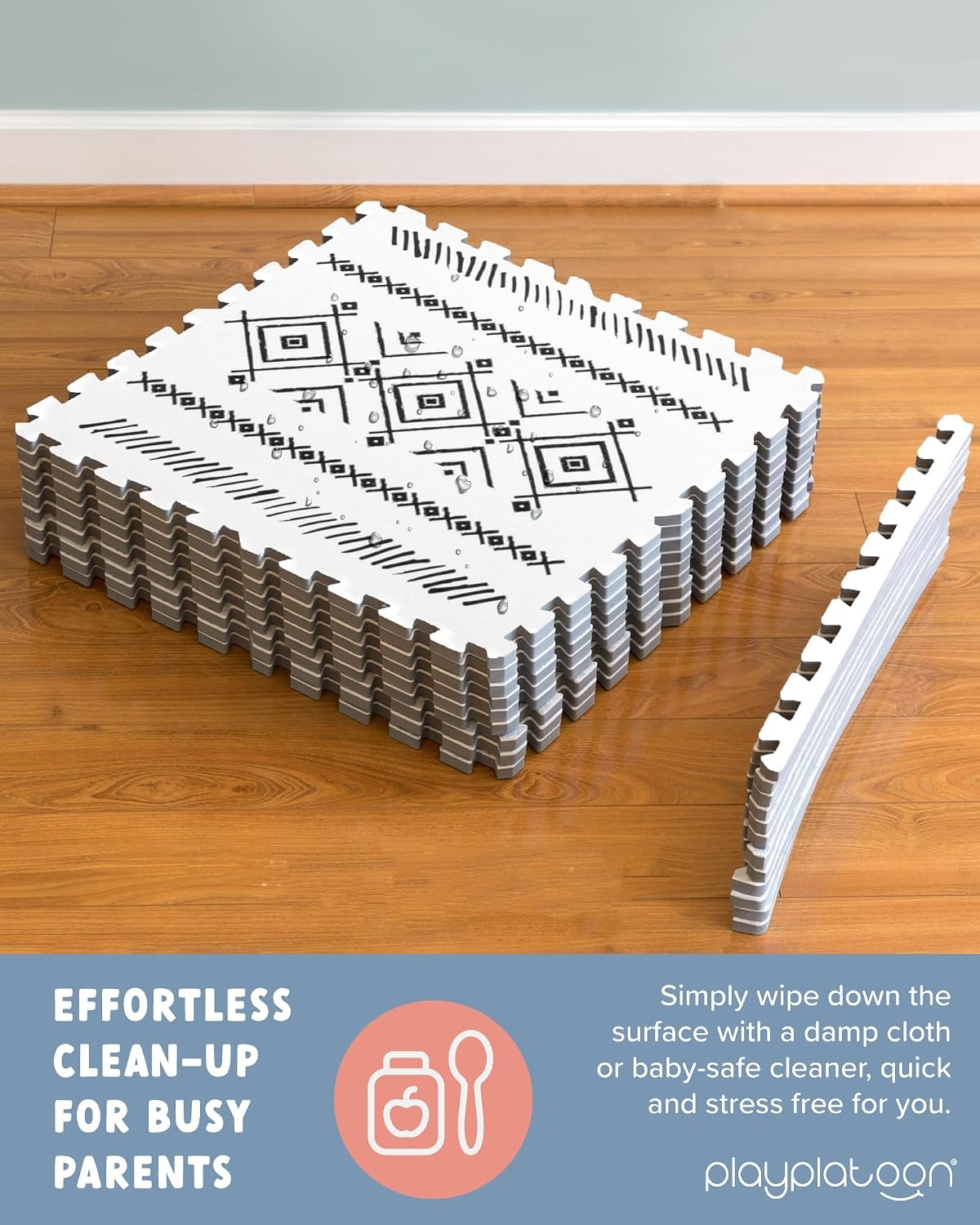 Play Platoon Non-Toxic Extra-Thick Children’s Play Mat, 9 Tiles – 72 x 72 inch Comfortable Cushiony Foam Floor Puzzle Mat for Kids & Toddlers with 24 x 24 inch Tiles – Black/White(White & Black) - view 3
